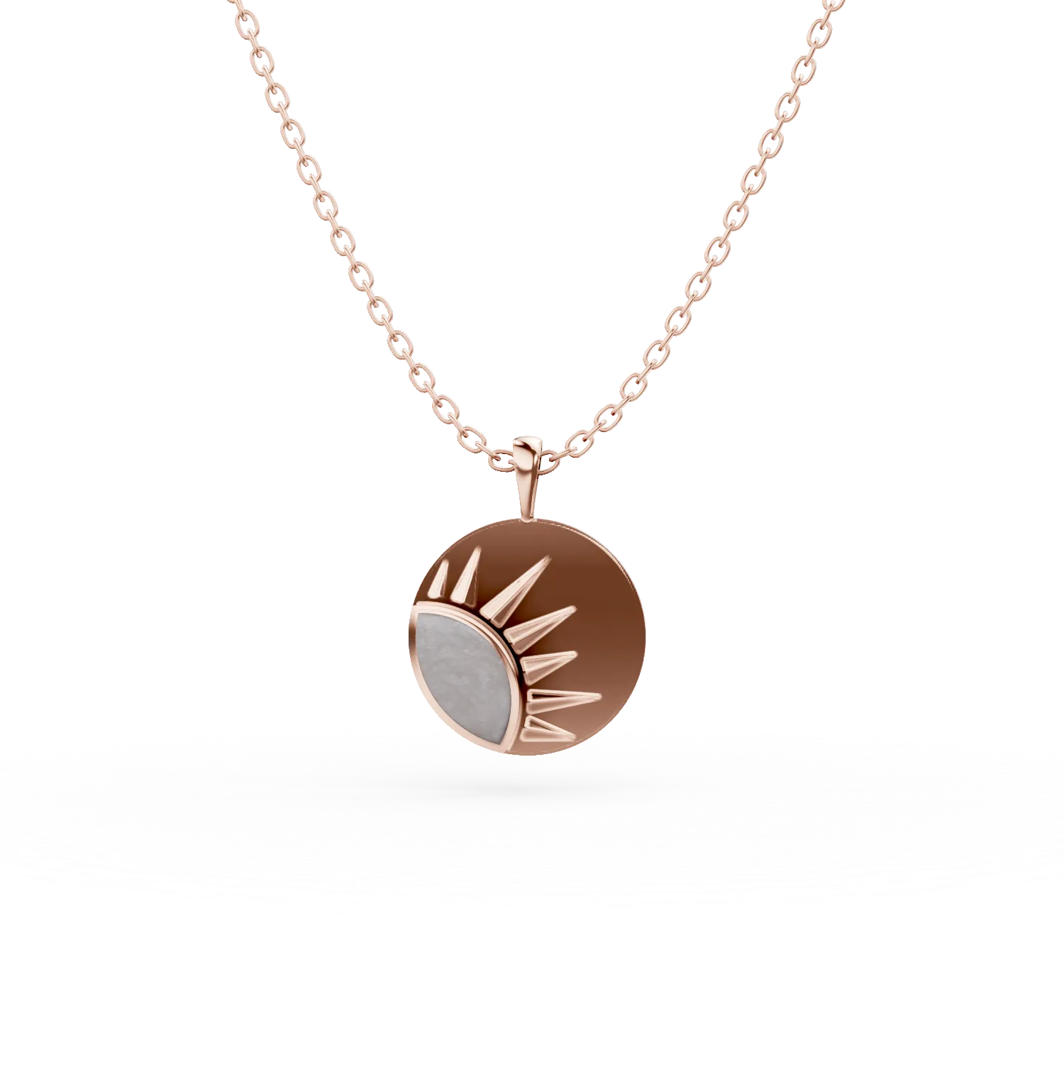 Lant cu pandantiv rotund din argint roz cu detaliu solar