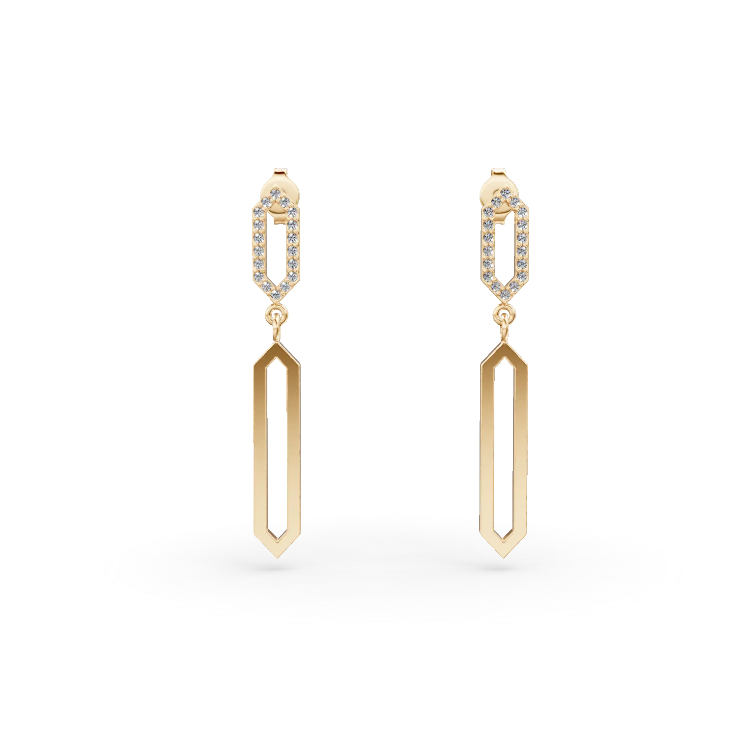 Cercei geometrici din argint galben cu zirconii