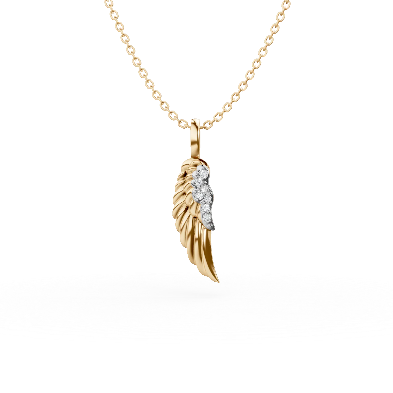 Lant cu pandantiv aripa din argint galben cu zirconii