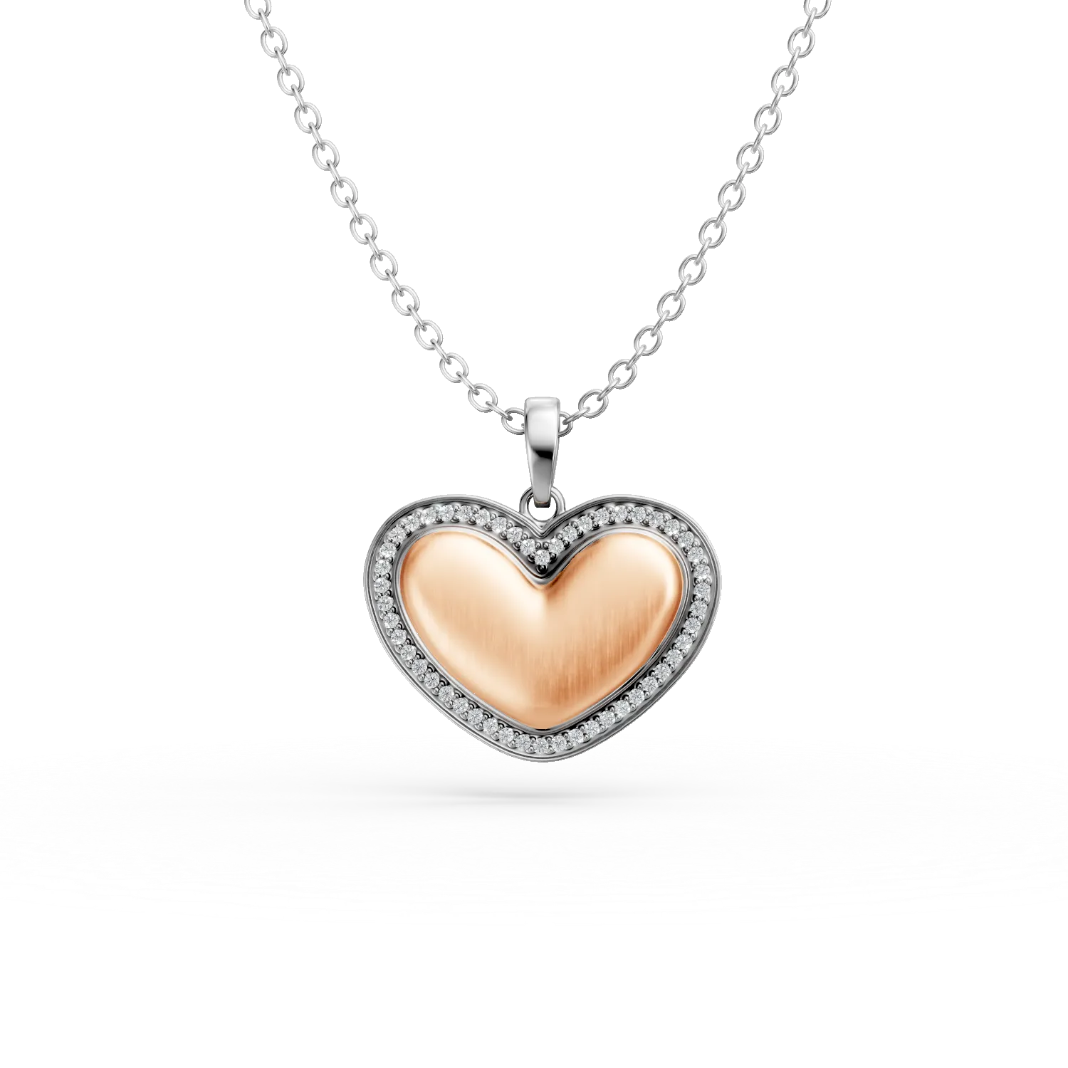 Lant cu pandantiv inima din argint alb-roz cu zirconii