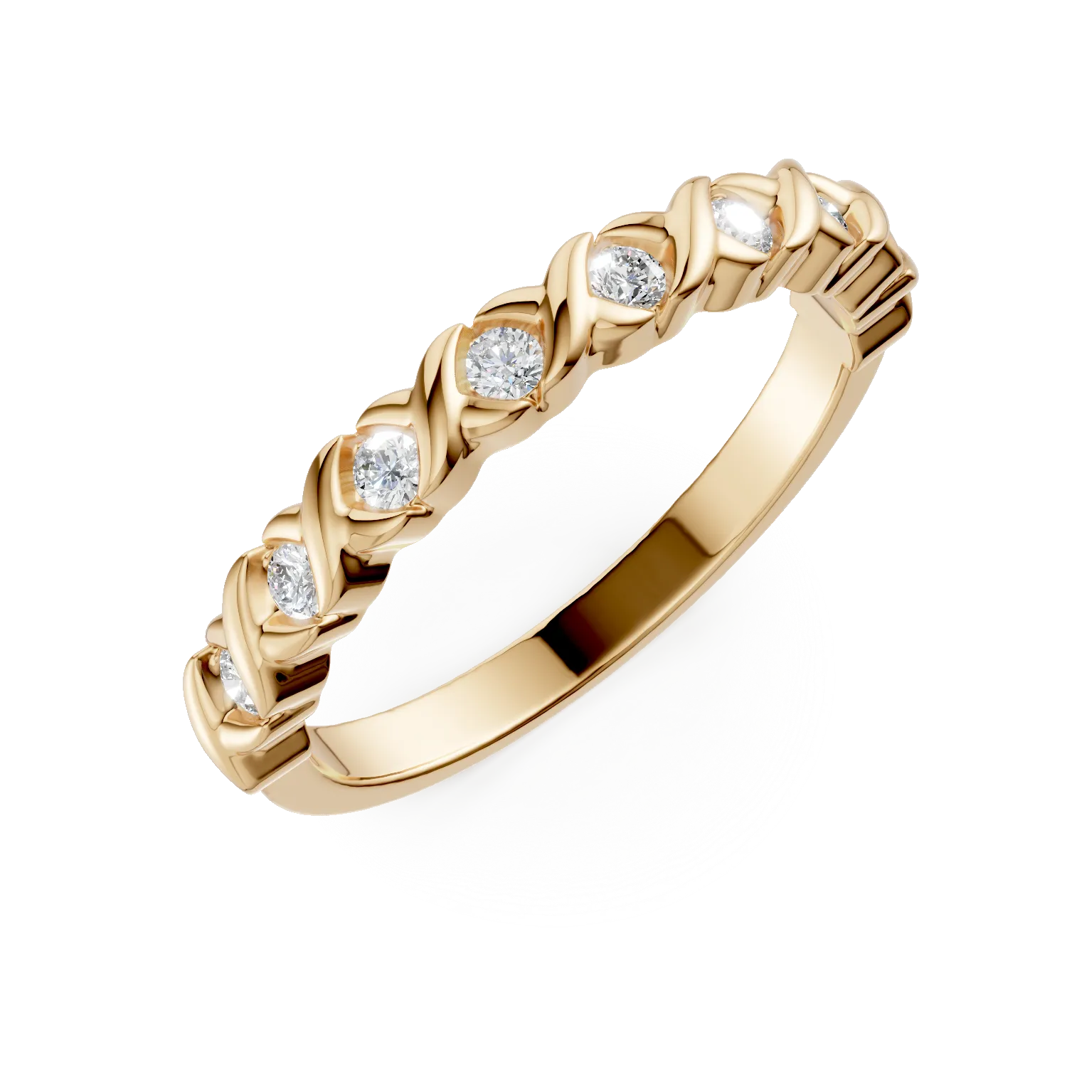 Inel semi eternity impletit din argint galben cu zirconii