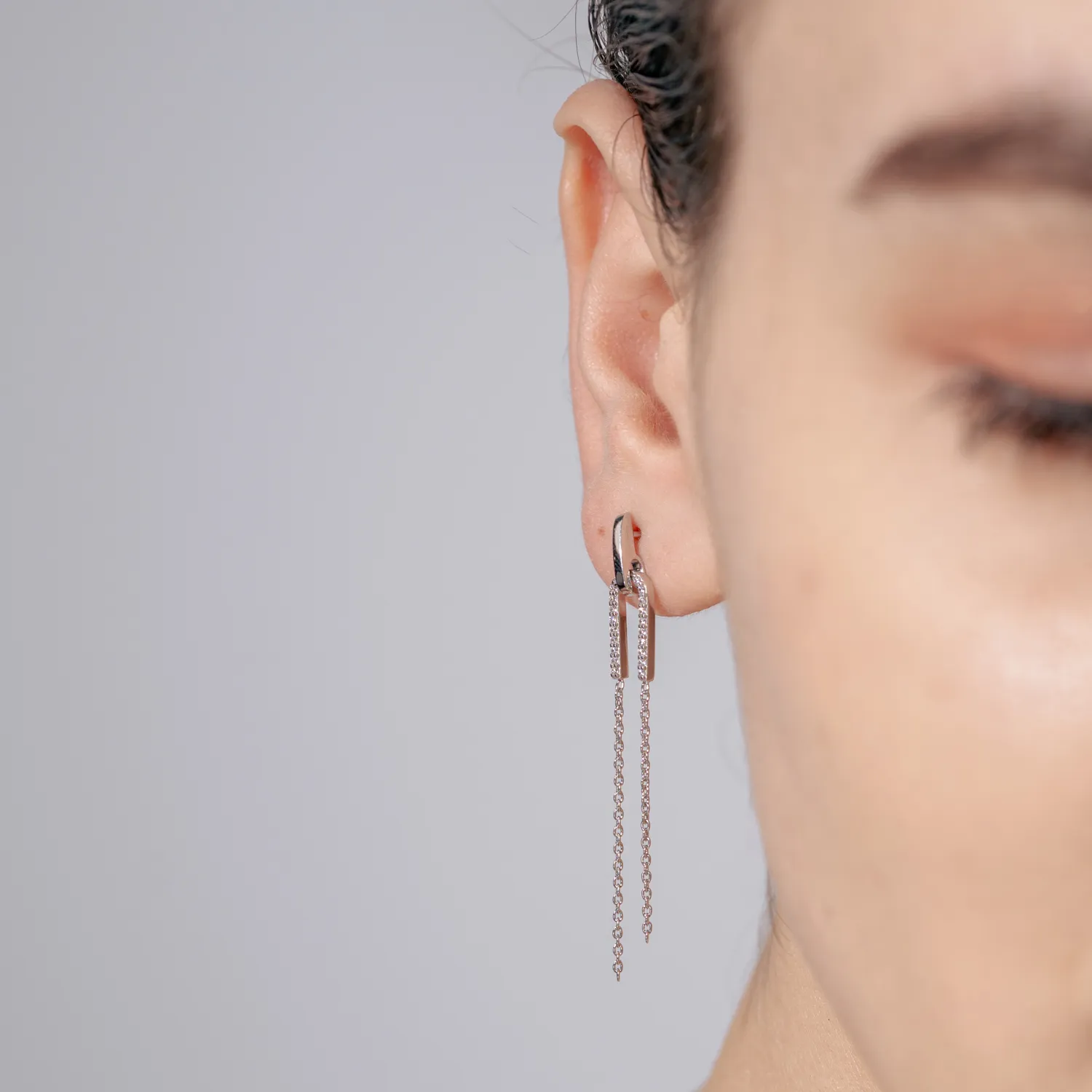 Cercei stud lungi din argint cu zirconii - imagine 3