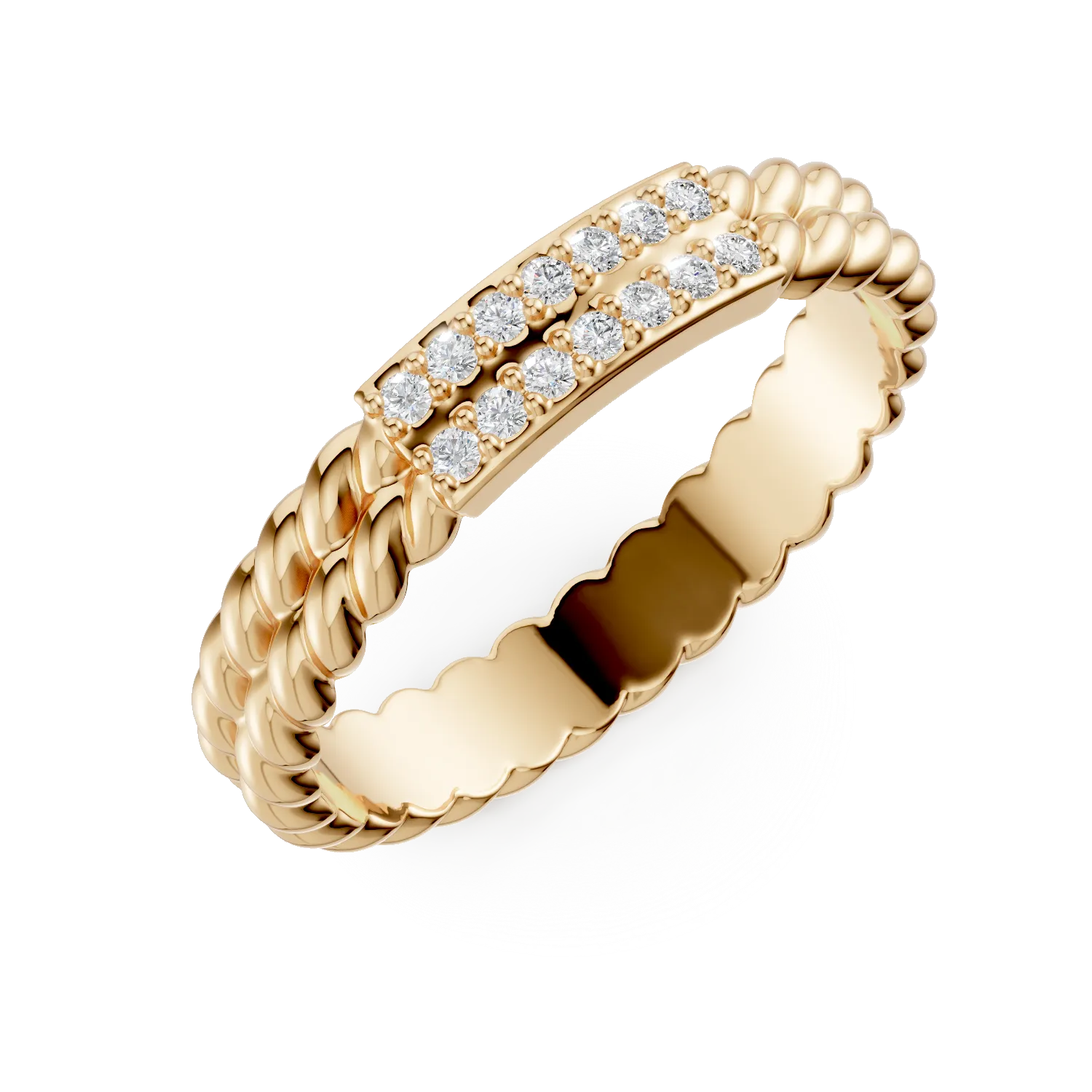 Inel impletit din argint galben cu zirconii