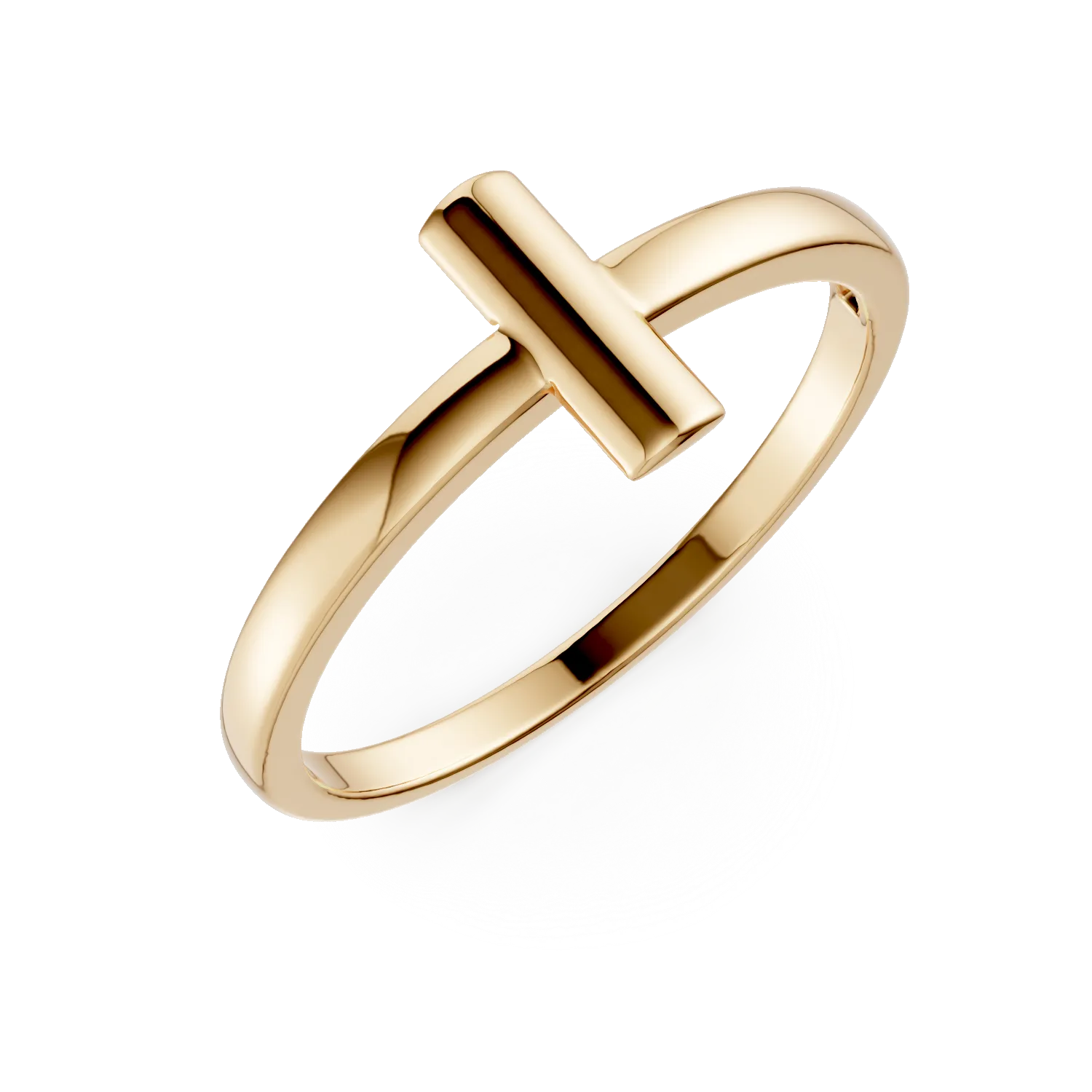 Inel minimalist cu cruce din argint galben