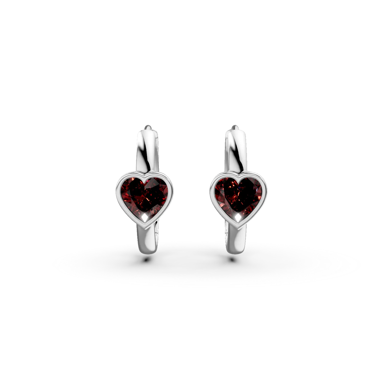 Cercei hoop din argint cu inimioare si zirconii rosii