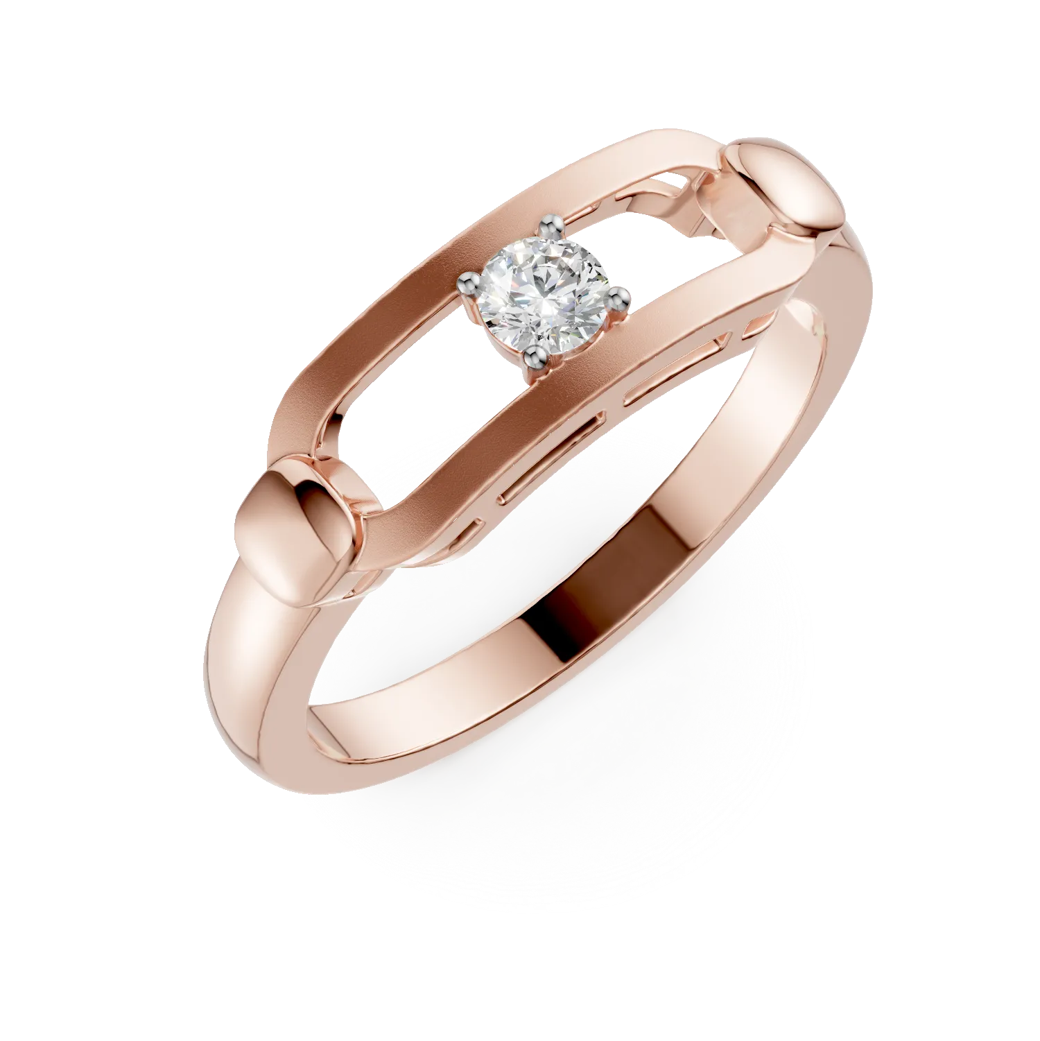 Inel geometric din argint roz cu zirconia solitaire
