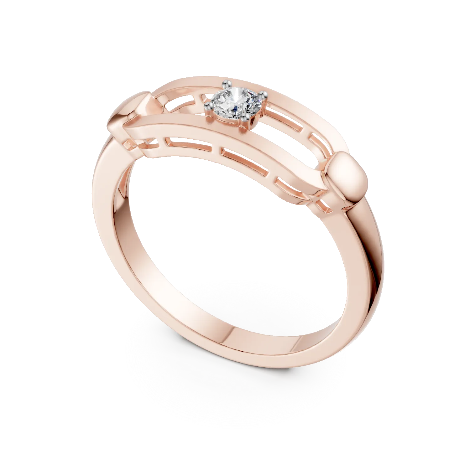 Inel geometric din argint roz cu zirconia solitaire