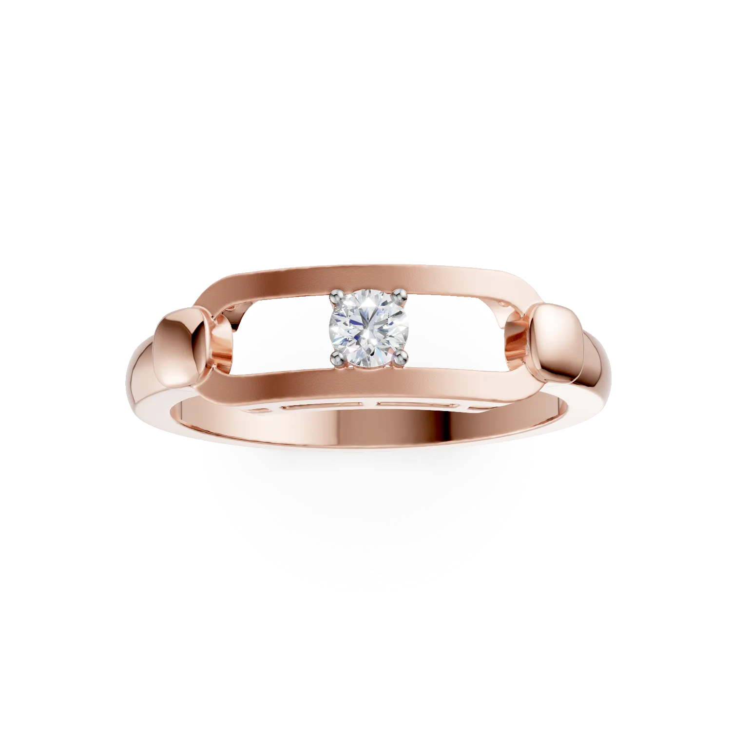 Inel geometric din argint roz cu zirconia solitaire