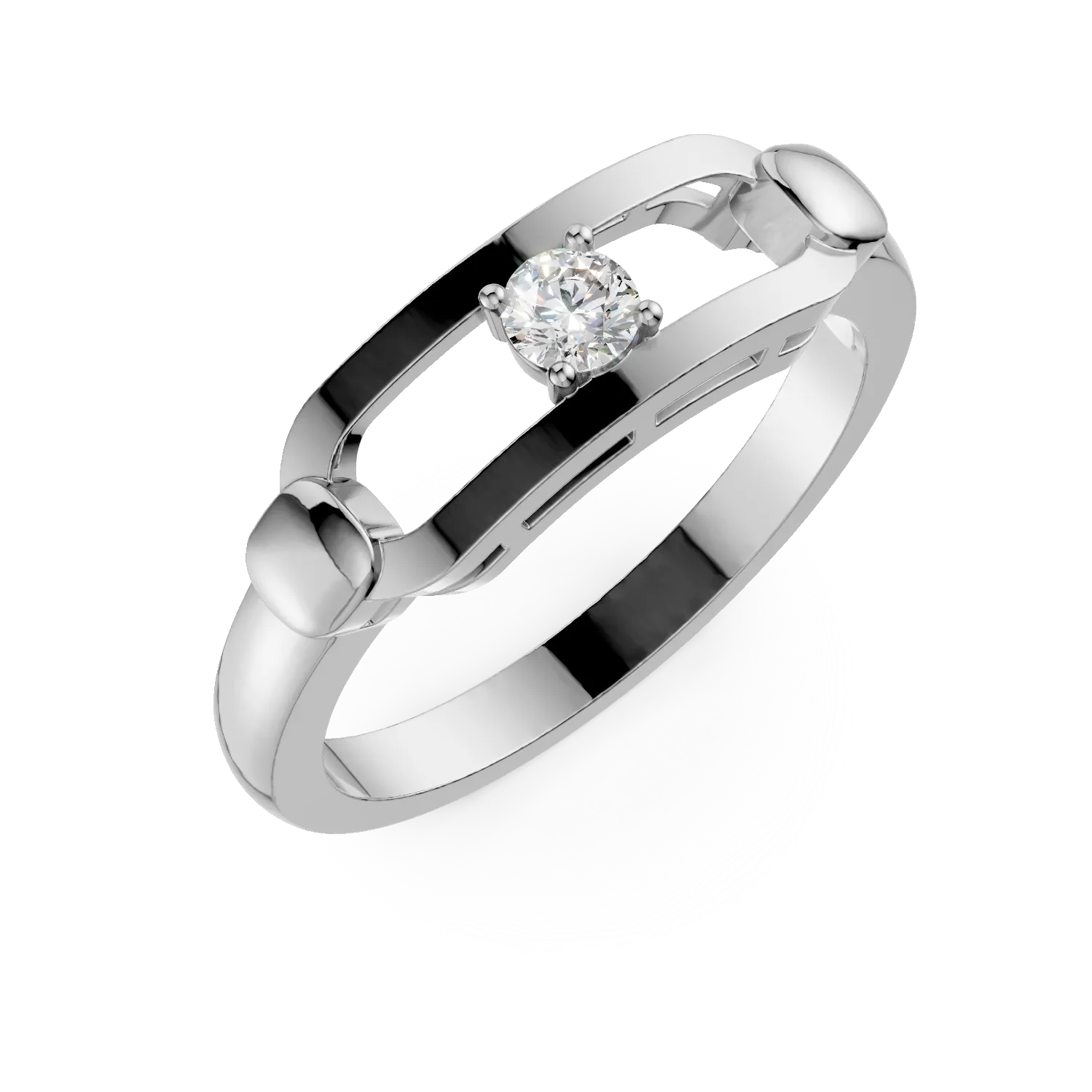 Inel geometric din argint cu zirconia solitaire
