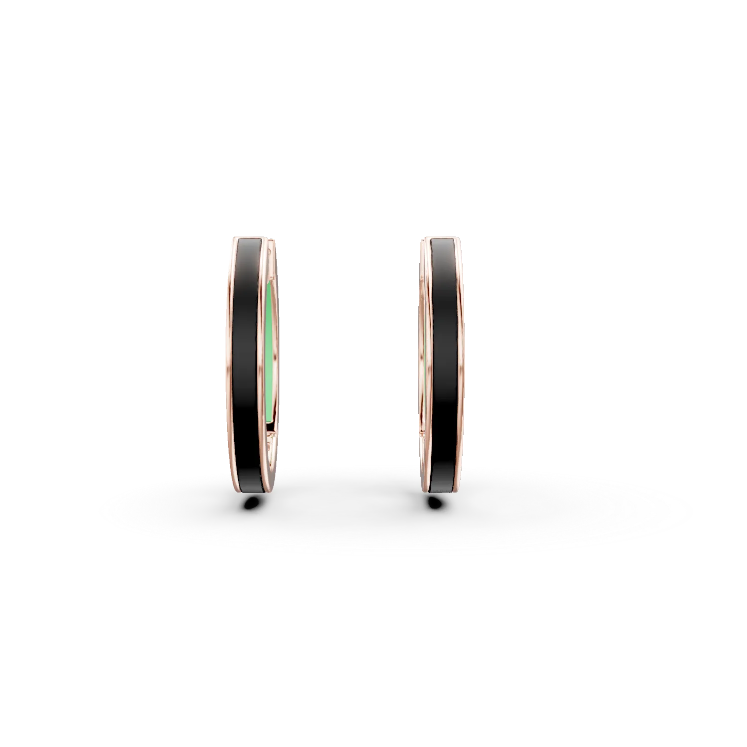 Cercei creole din argint roz cu insertii negre si turcoaz