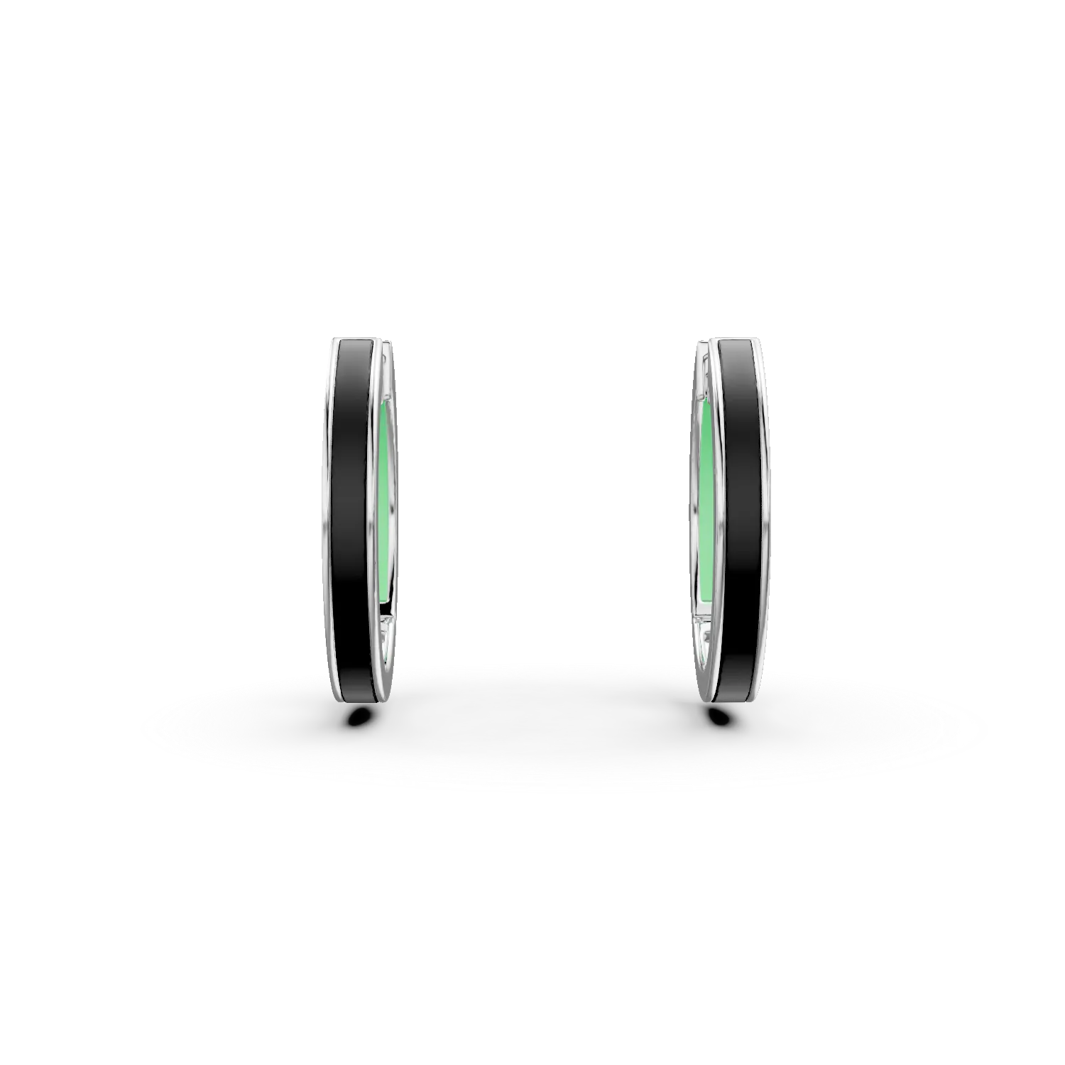 Cercei creole din argint cu insertii negre si turcoaz