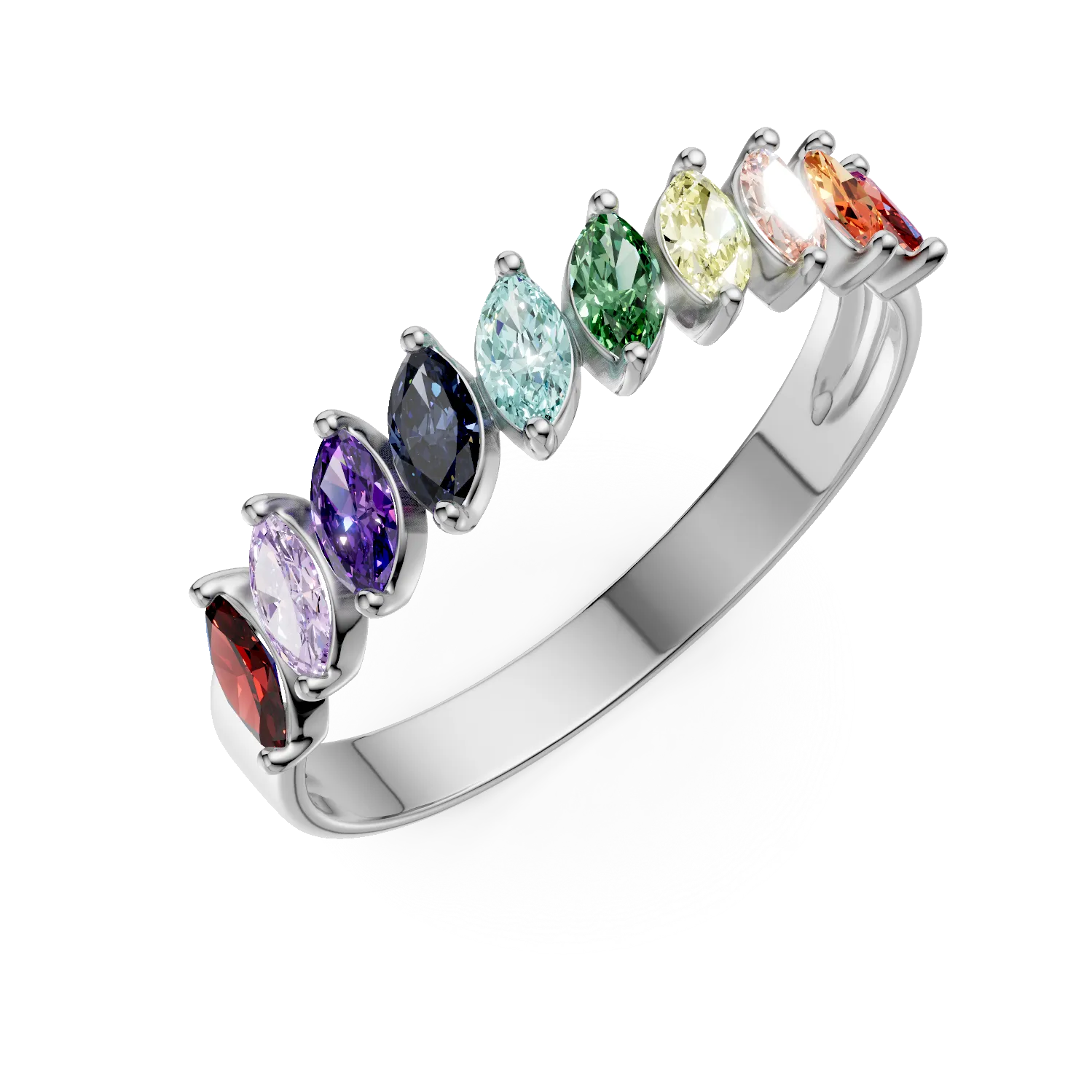 Inel semi eternity din argint cu zirconii multicolore