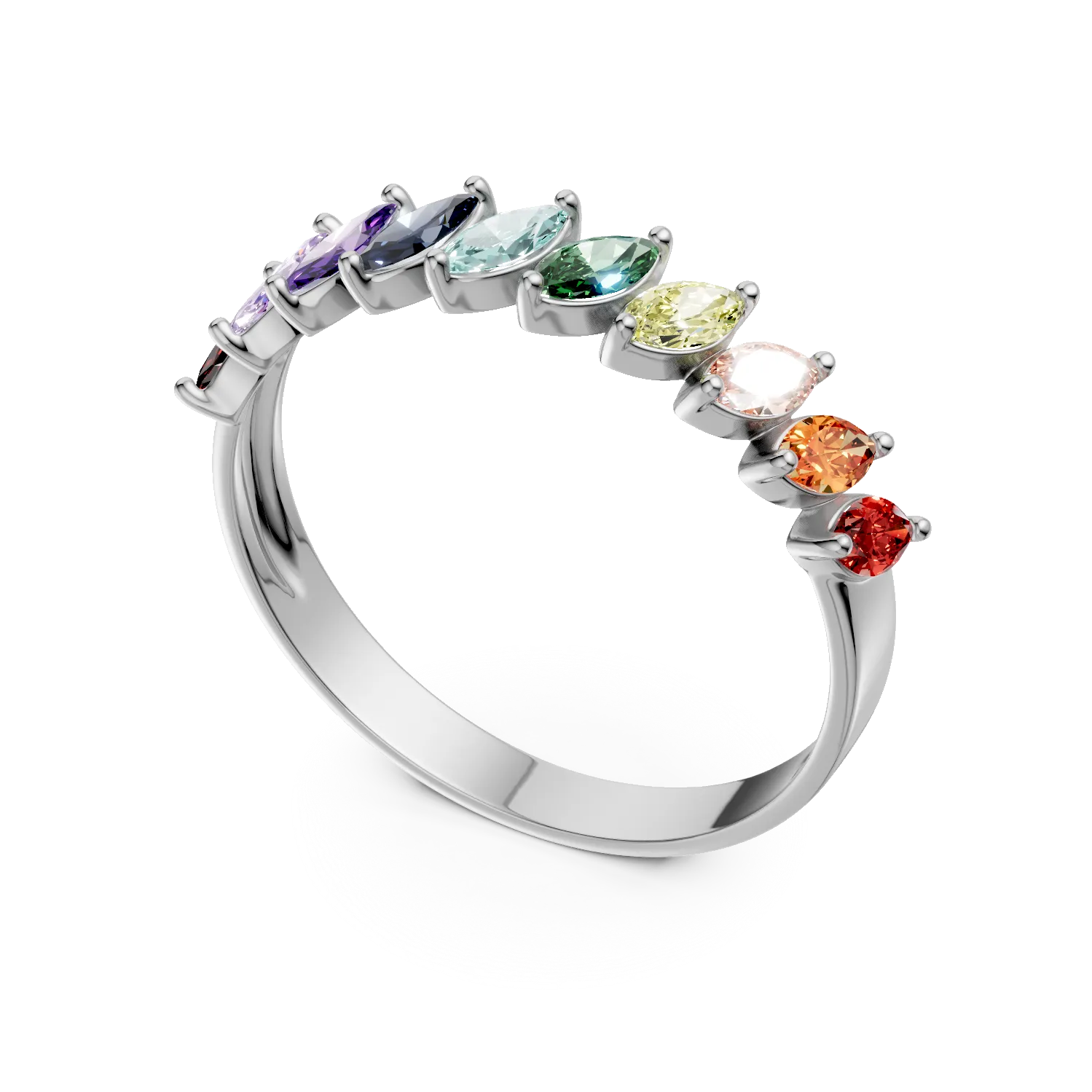 Inel semi eternity din argint cu zirconii multicolore