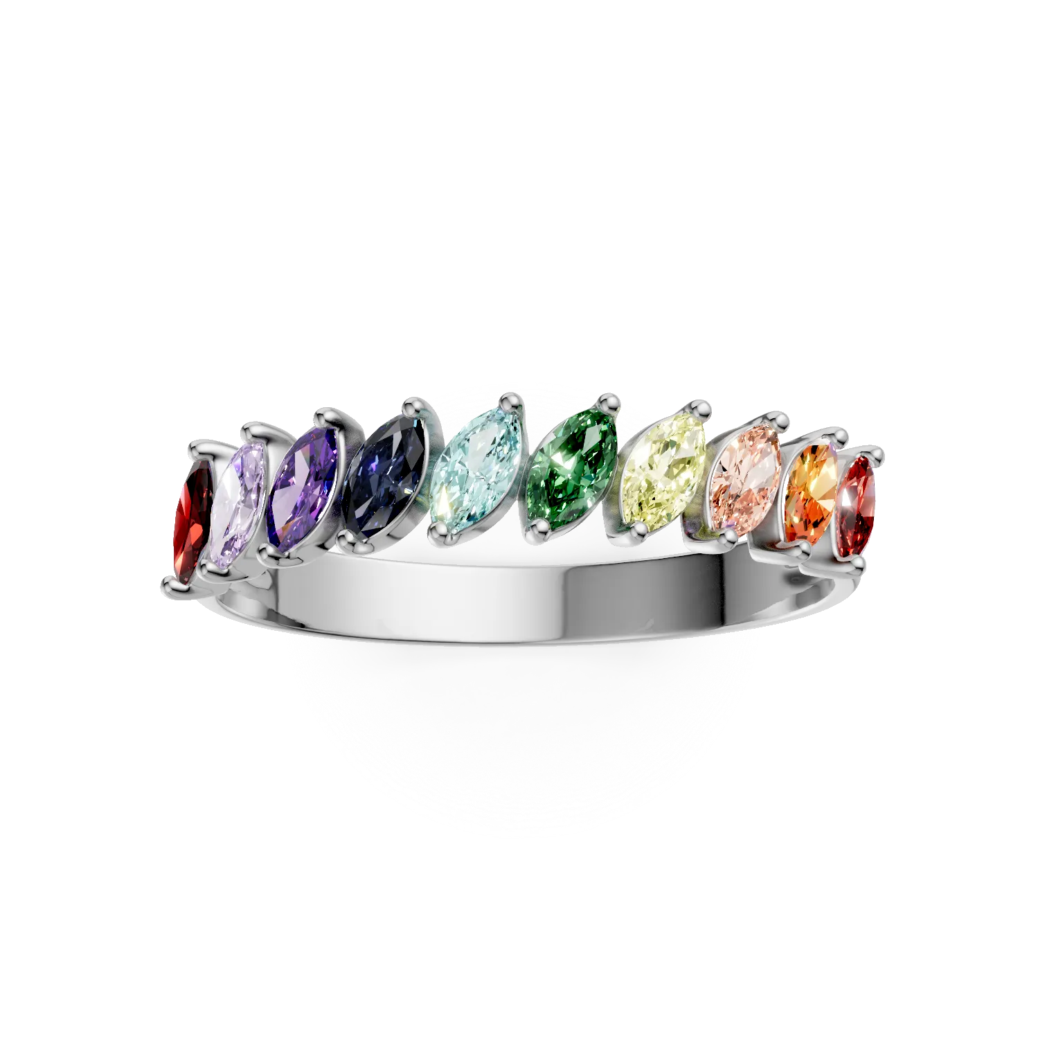 Inel semi eternity din argint cu zirconii multicolore