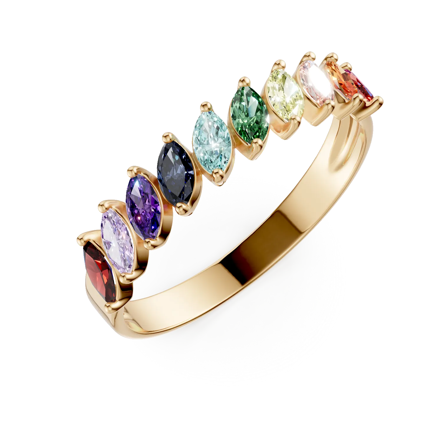 Inel semi eternity din argint galben cu zirconii multicolore