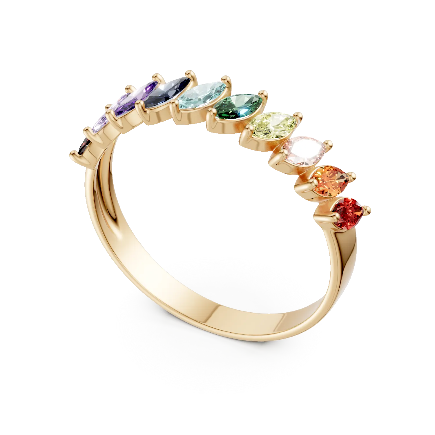 Inel semi eternity din argint galben cu zirconii multicolore