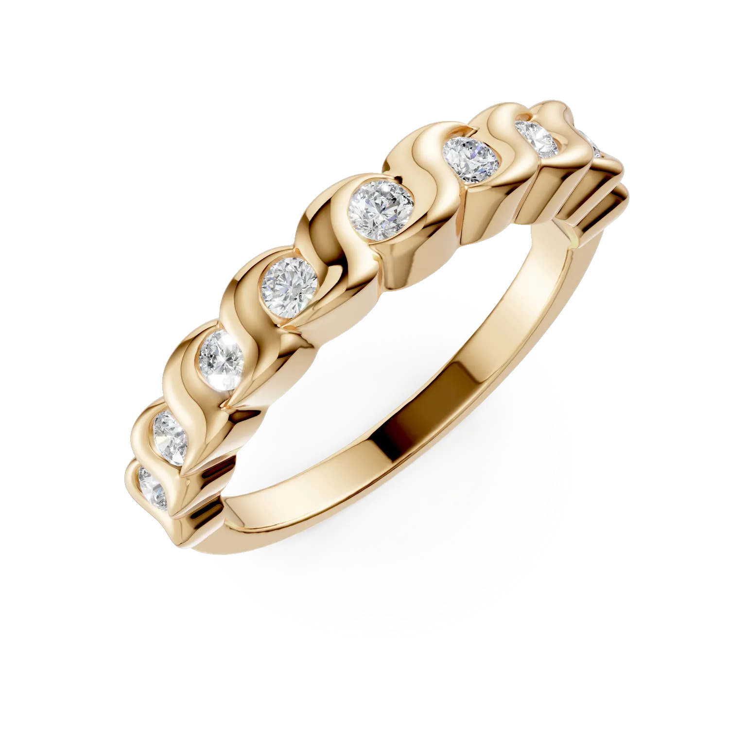 Inel semi eternity impletit din argint galben cu zirconii