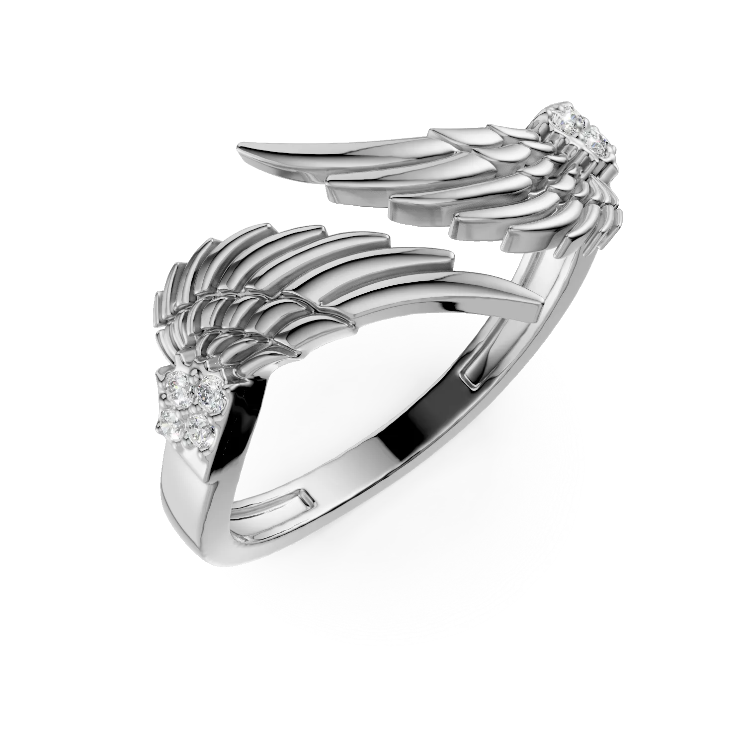 Inel deschis cu aripi din argint cu zirconii