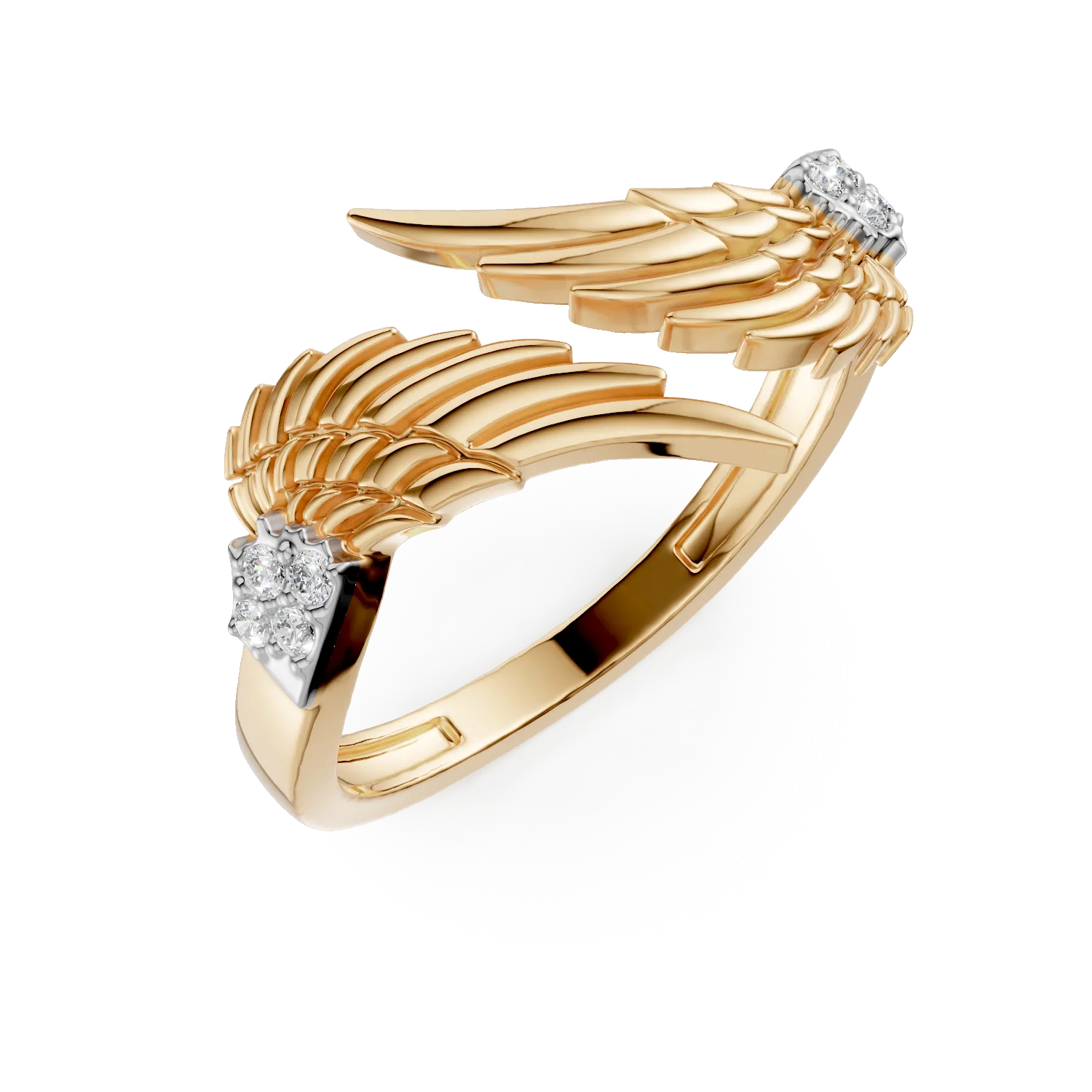 Inel deschis cu aripi din argint galben cu zirconii