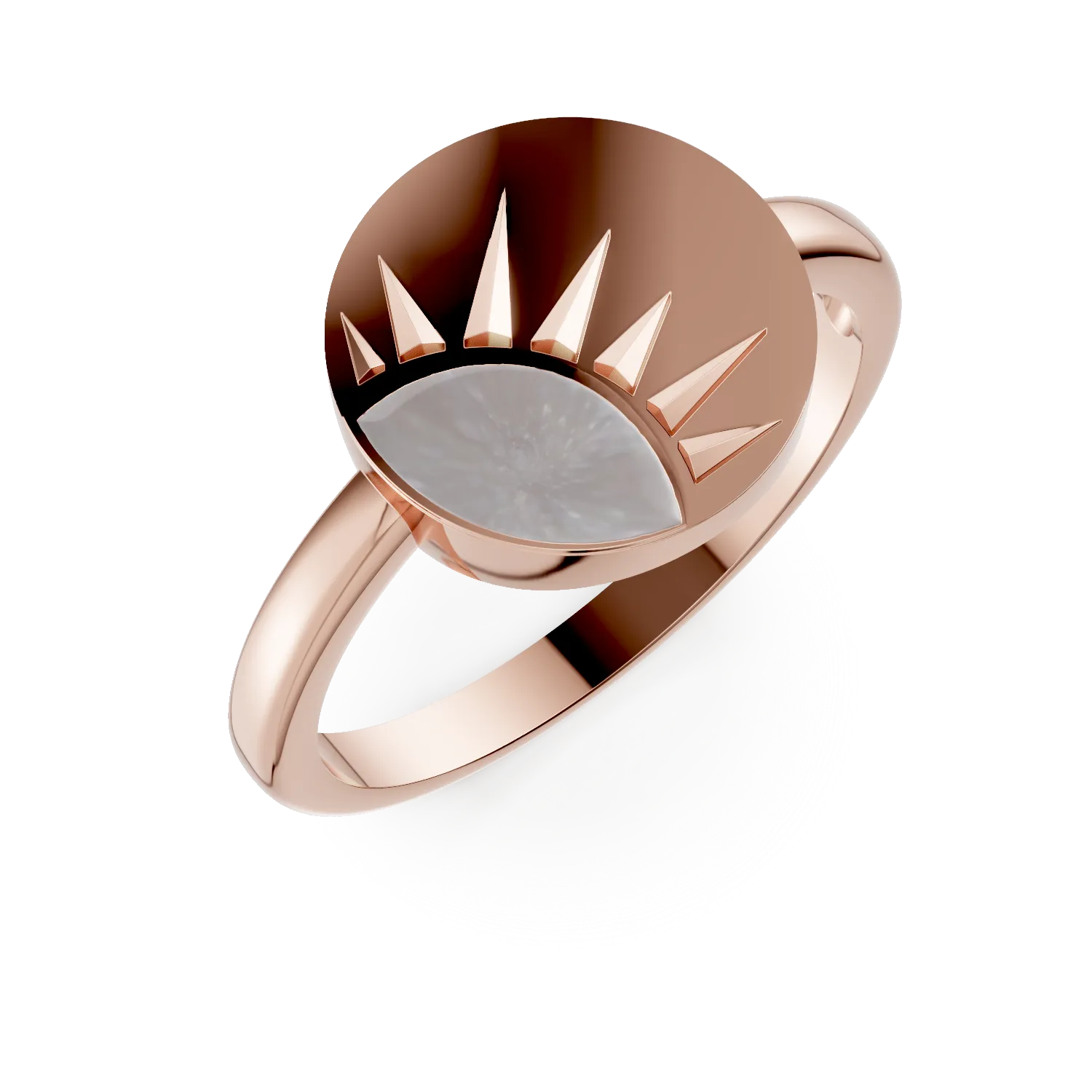 Inel rotund din argint roz cu detaliu solar