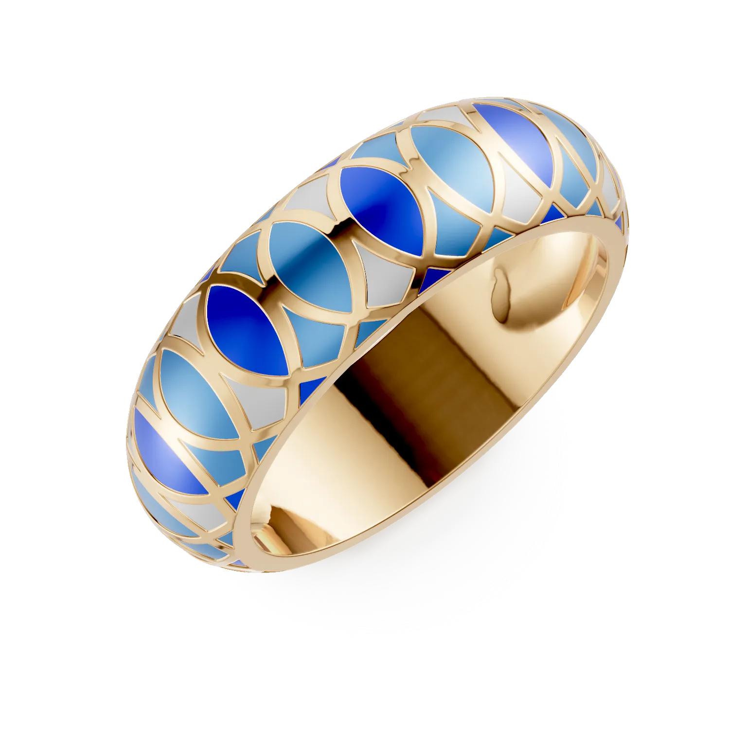 Inel din argint galben cu insertii albastre