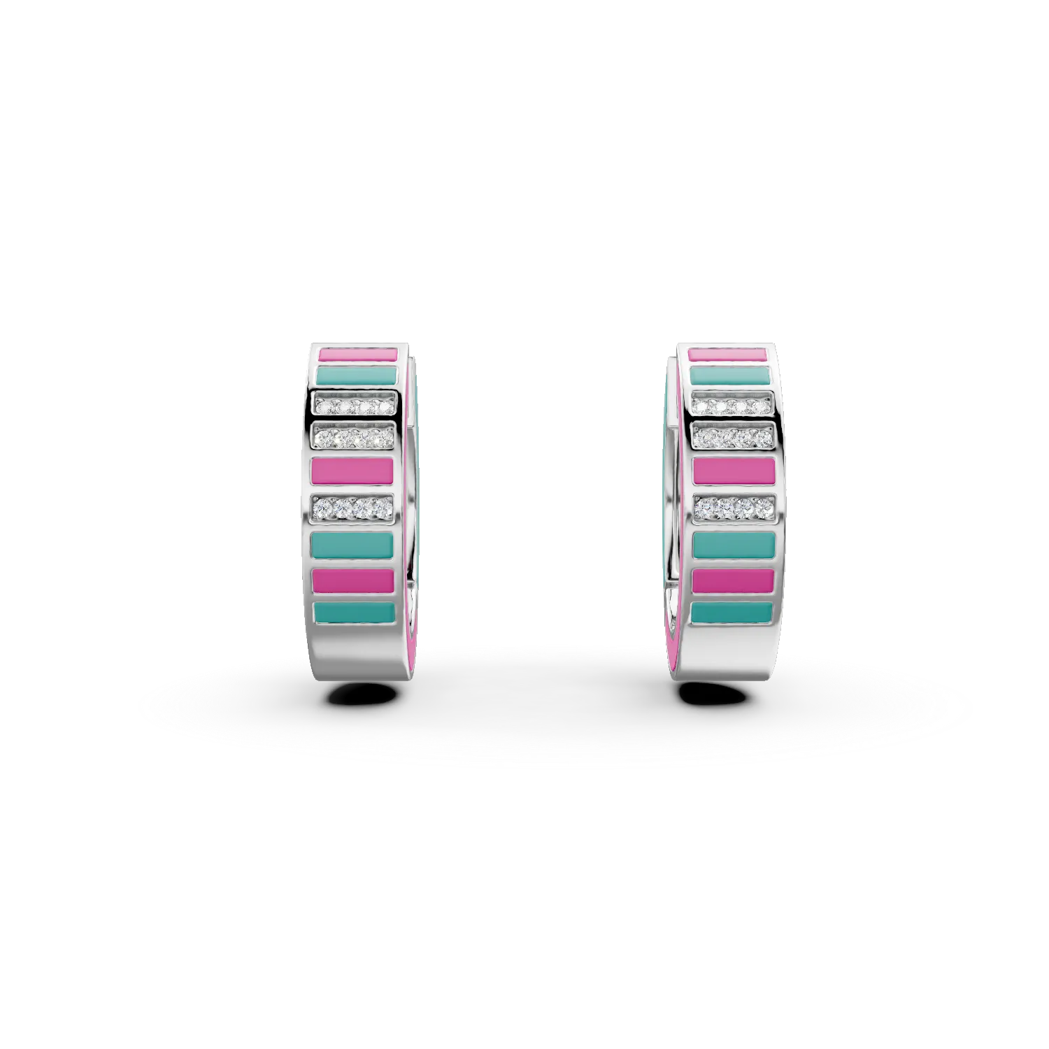 Cercei creole din argint cu insertii colorate si zirconii