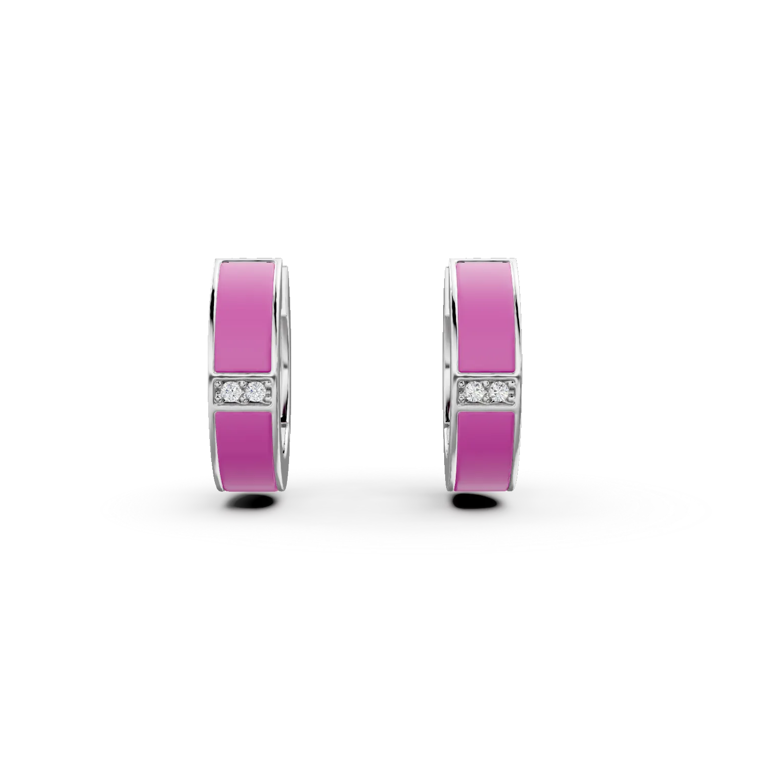 Cercei creole din argint cu zirconii si insertii roz