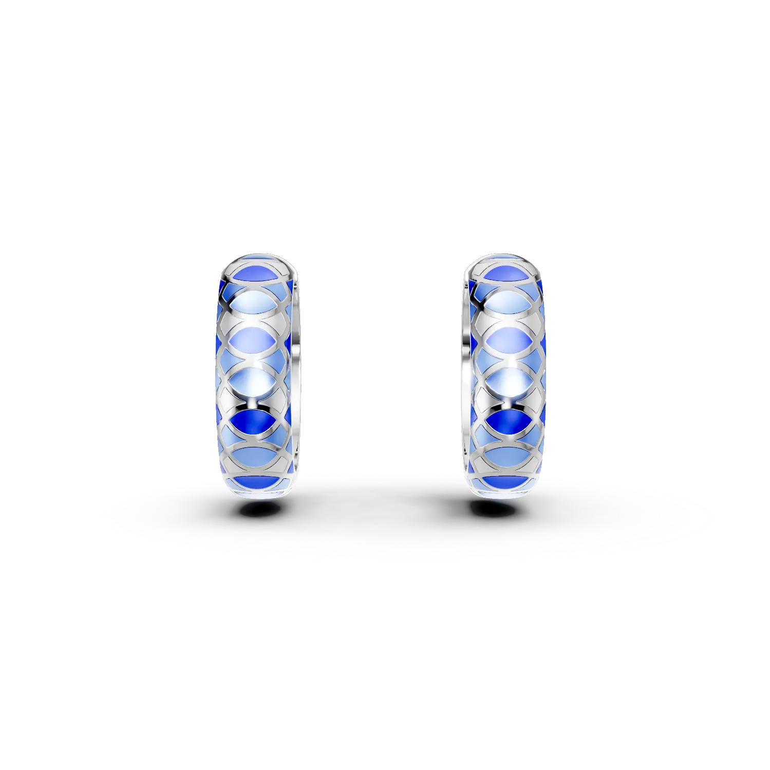 Cercei creole din argint cu insertii albastre