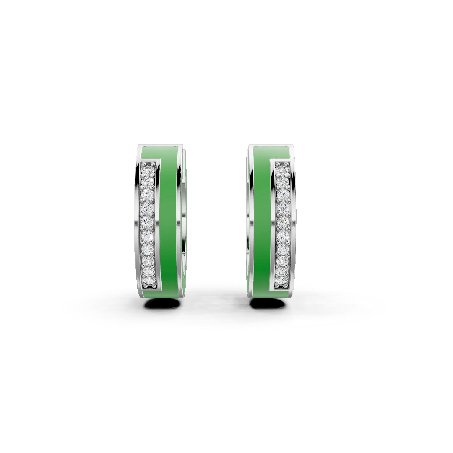 Cercei creole din argint cu insertii si zirconii verzi