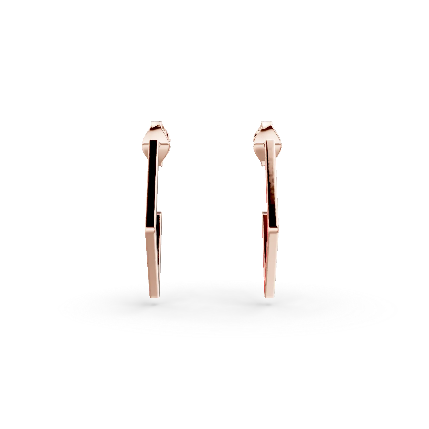 Cercei geometrici din argint roz cu insertii rosii