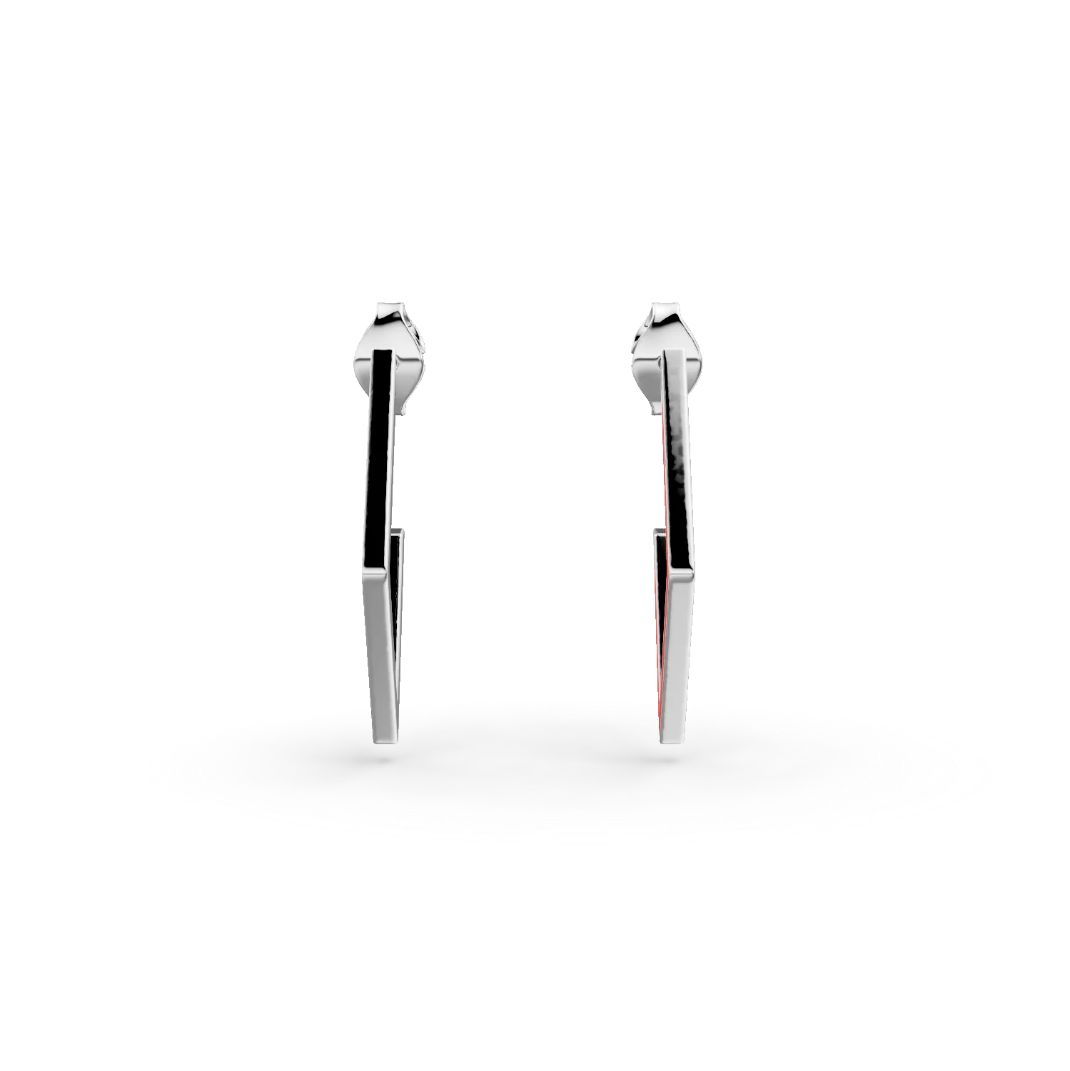 Cercei geometrici din argint cu insertii rosii