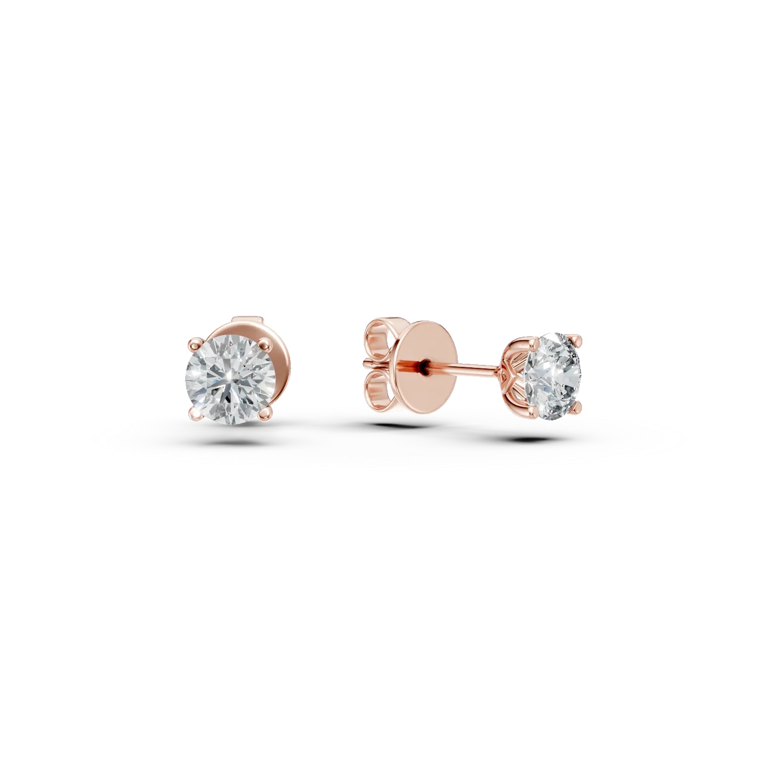 Cercei din aur roz cu diamante solitaire de 0.6ct create in laborator taietura rotunda