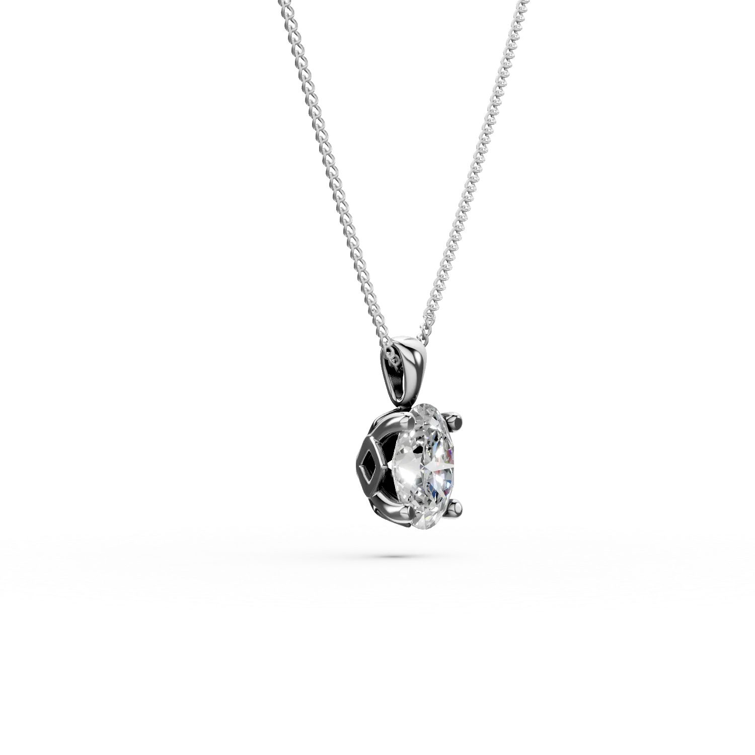 Lant din aur alb cu pandantiv cu diamant solitaire de 0.5ct creat in laborator