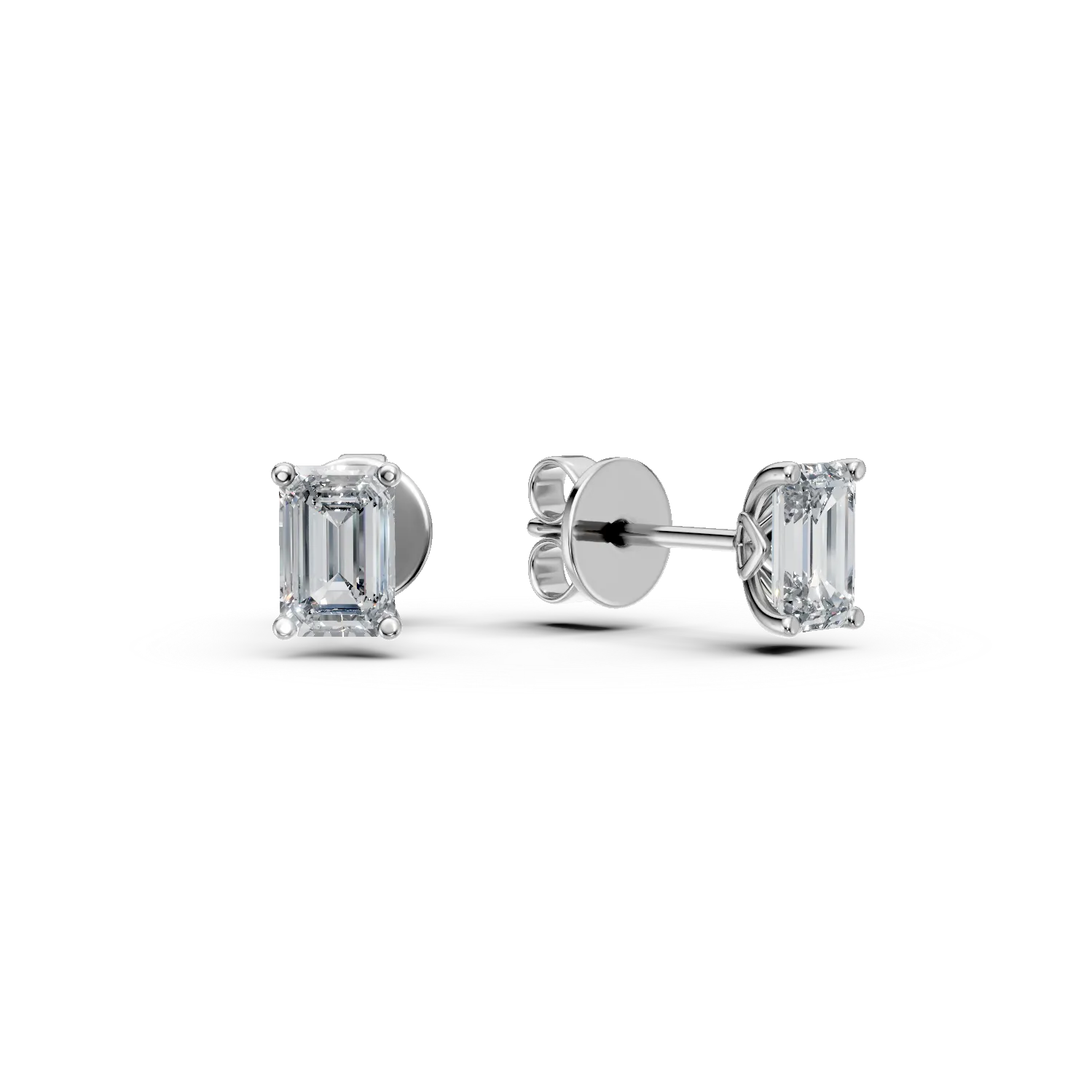 Cercei din aur alb cu diamante solitaire de 0.8ct create in laborator taietura emerald