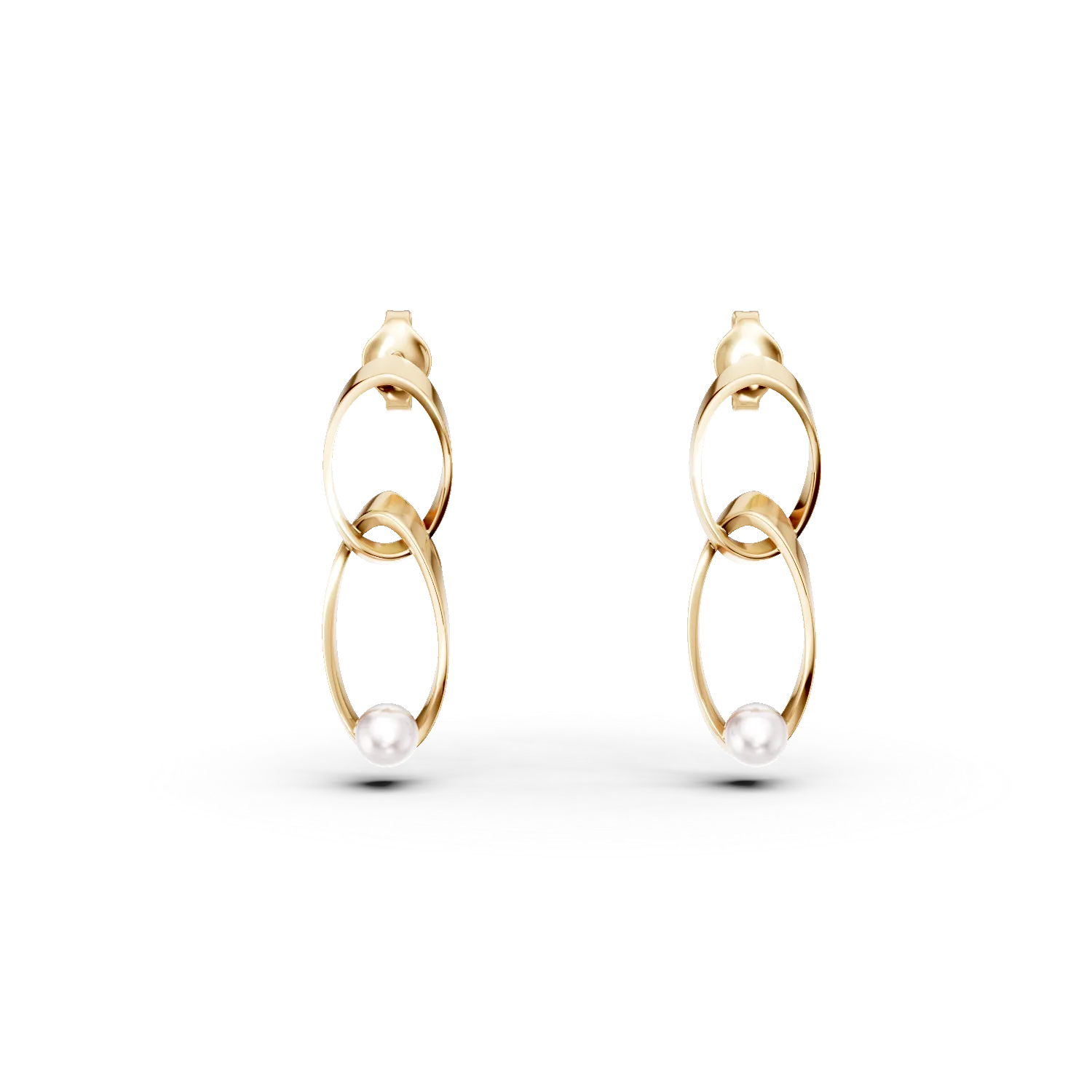 Cercei geometrici din argint galben cu perle de cultura