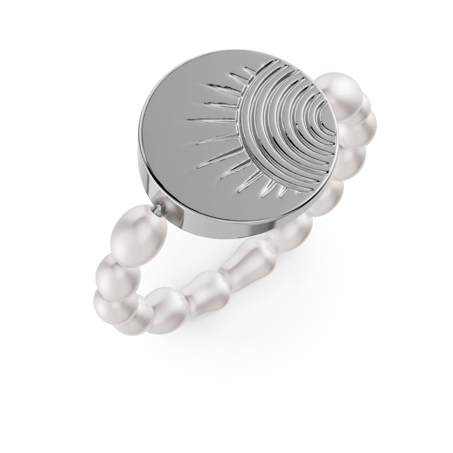 Inel din argint cu perle sintetice si detaliu solar