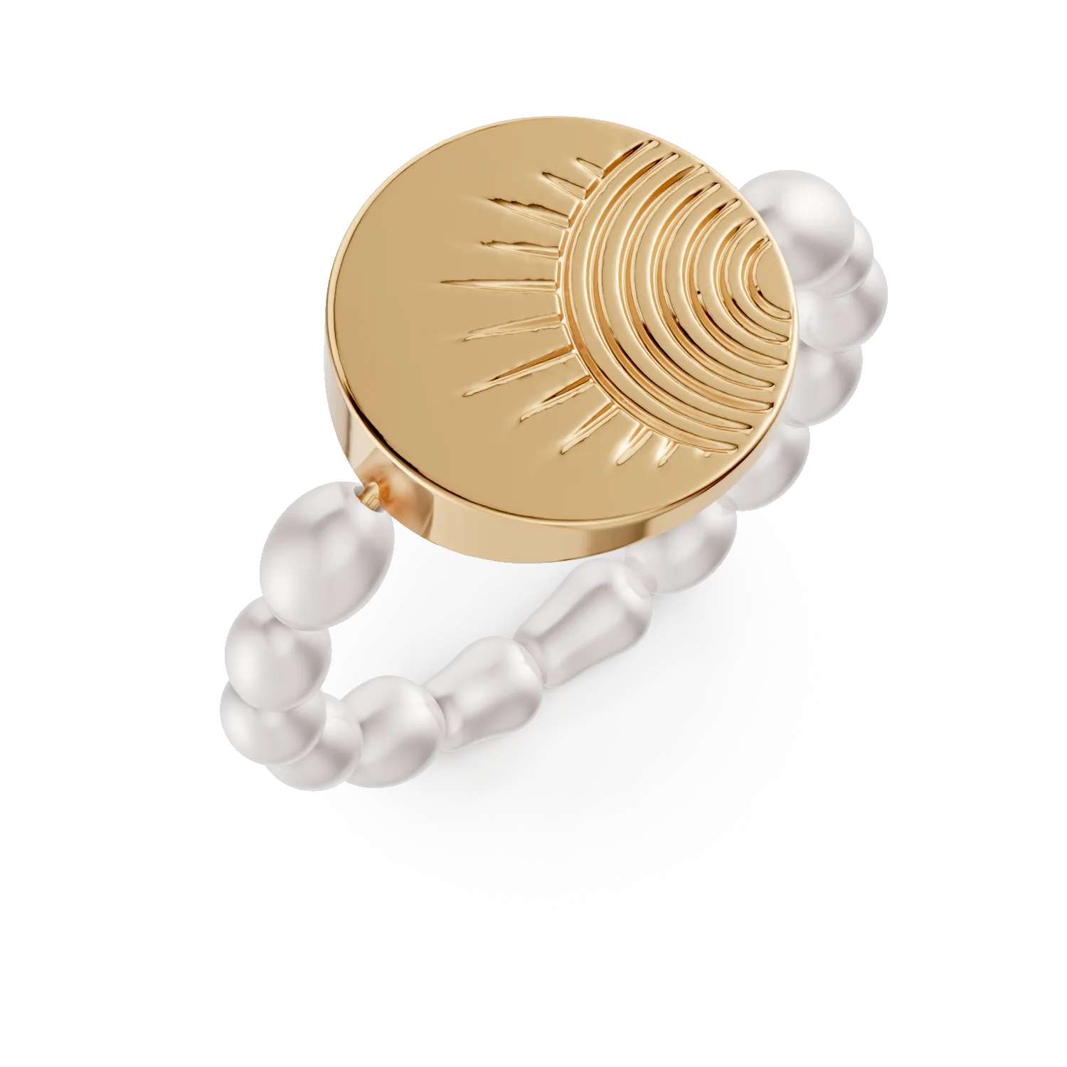 Inel din argint galben cu perle sintetice si detaliu solar