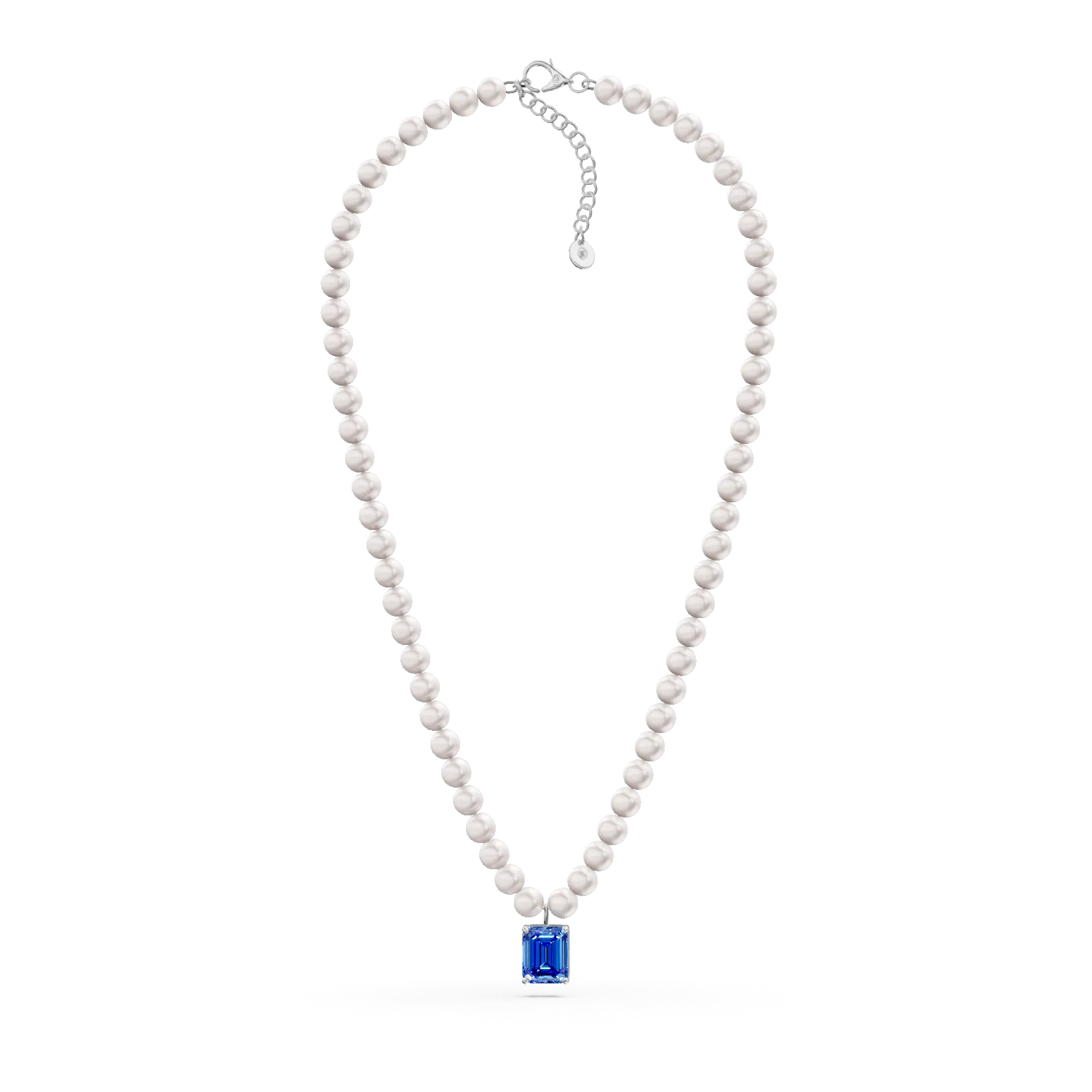 Colier din argint cu perle sintetice si zirconia albastra