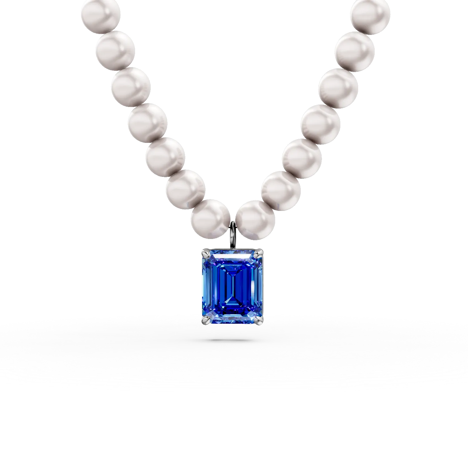 Colier din argint cu perle sintetice si zirconia albastra