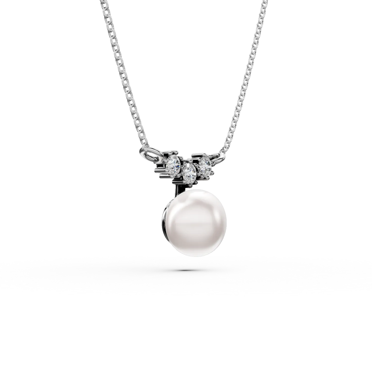 Lant din argint cu pandantiv perla sintetica si zirconii albe