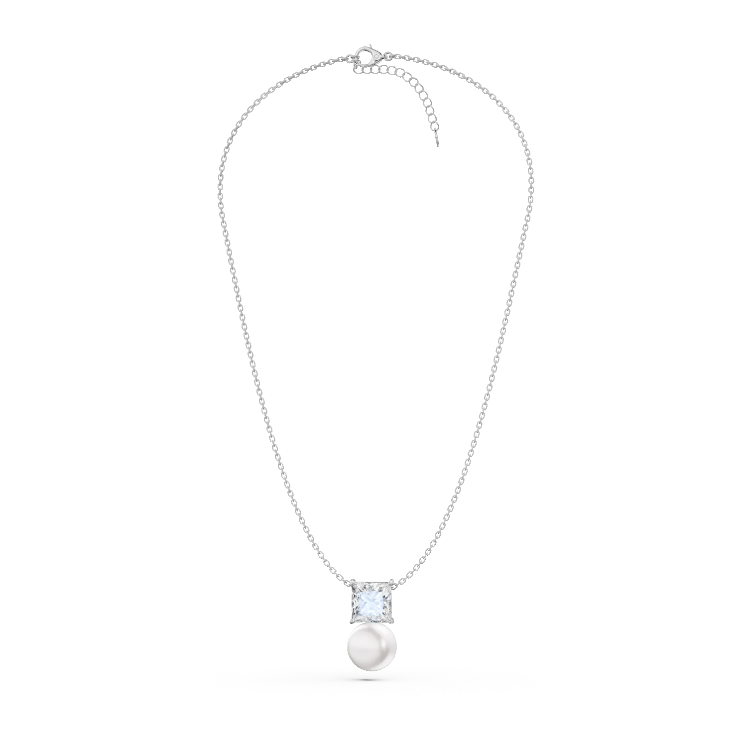 Lant din argint cu pandantiv cu o perla sintetica si o zirconia alba