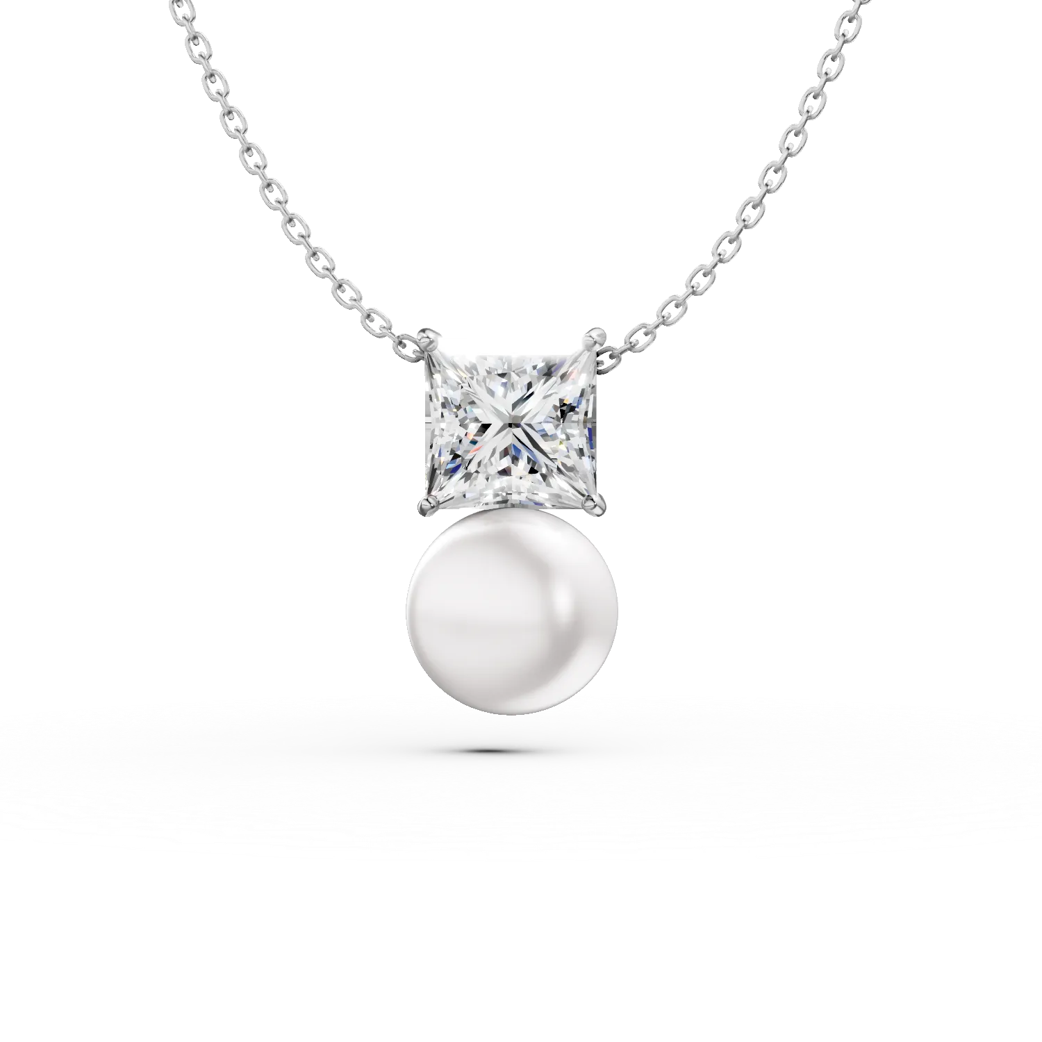 Lant din argint cu pandantiv cu o perla sintetica si o zirconia alba