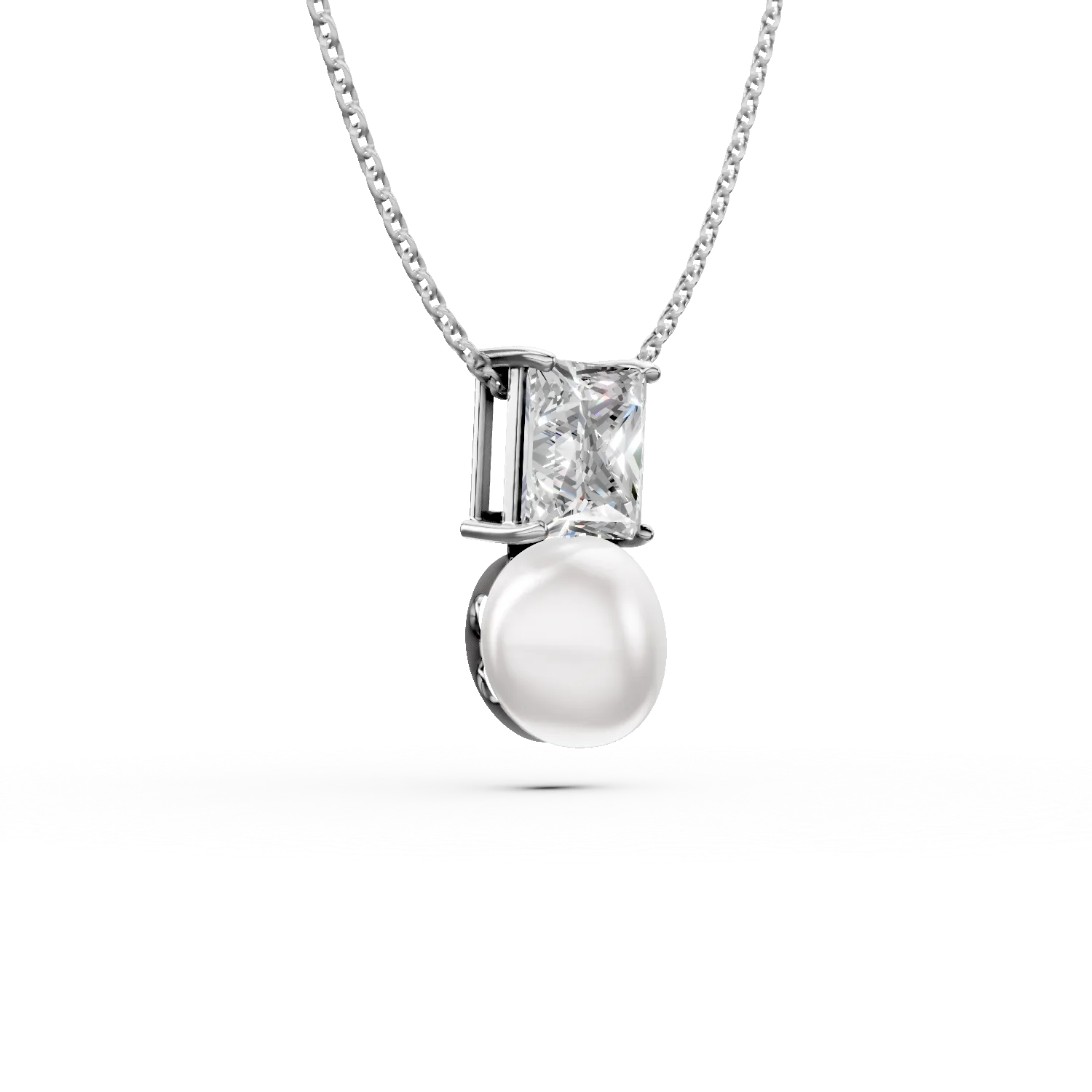 Lant din argint cu pandantiv cu o perla sintetica si o zirconia alba