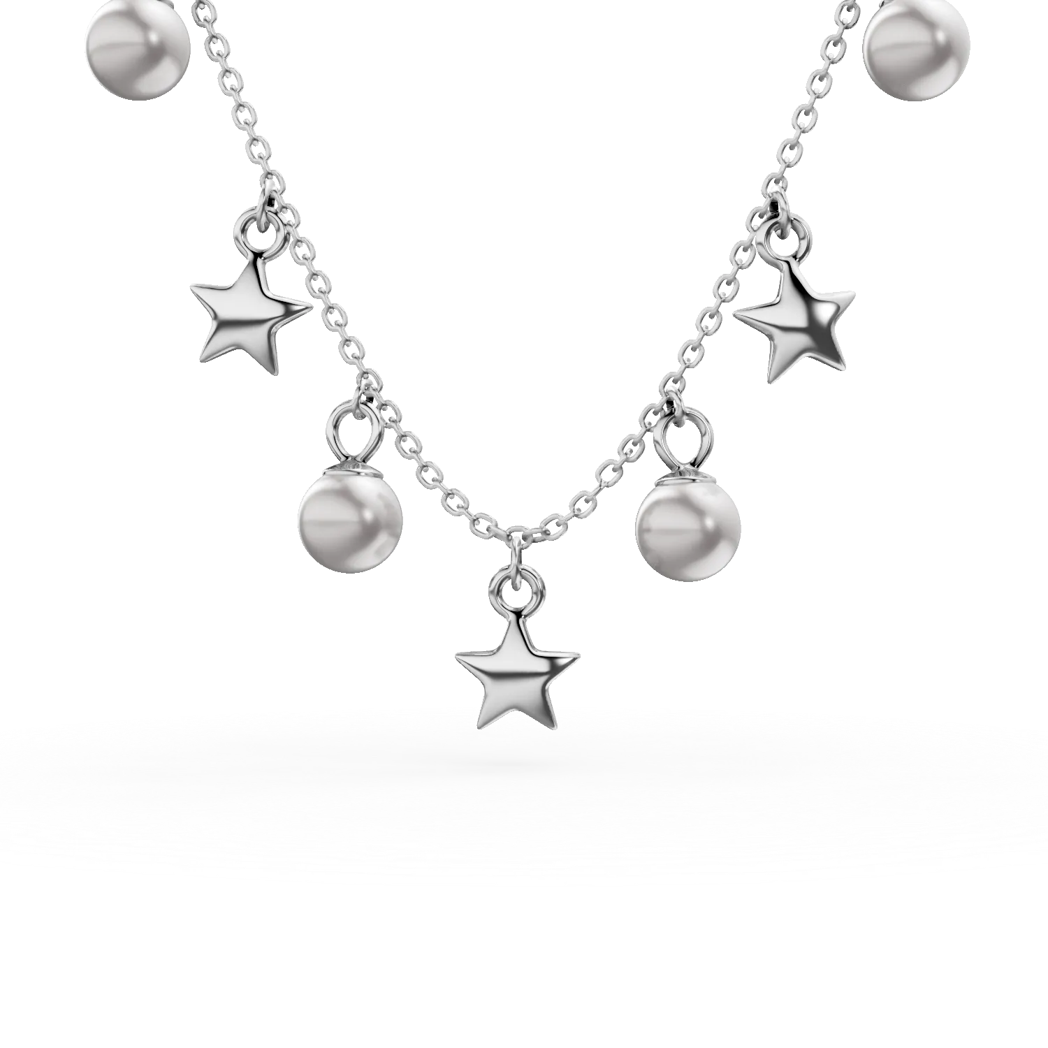 Colier din argint cu charmuri perle sintetice si stelute