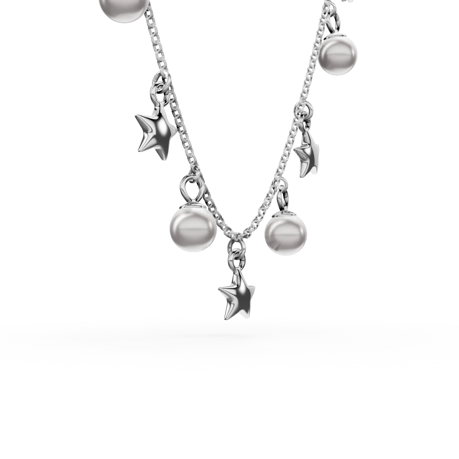 Colier din argint cu charmuri perle sintetice si stelute
