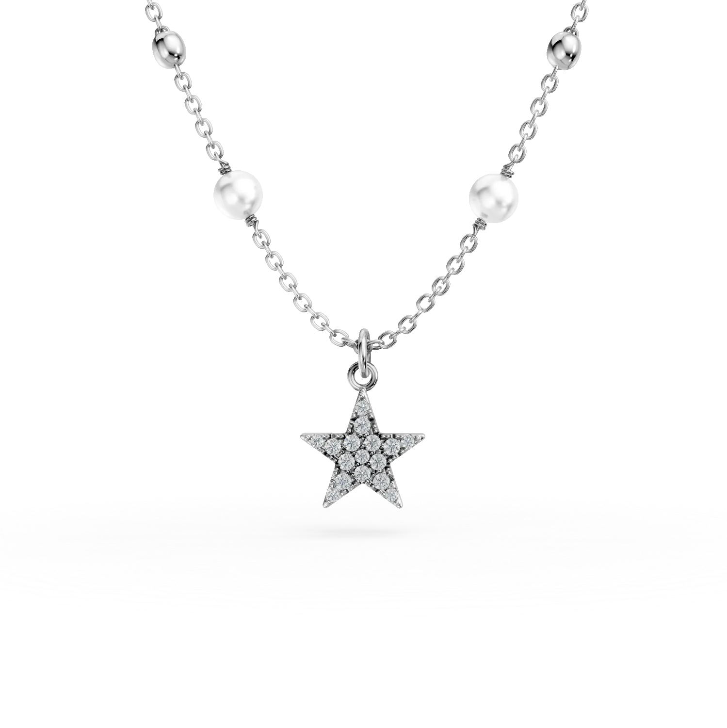 Lant din argint cu perle si zirconii si pandantiv stea