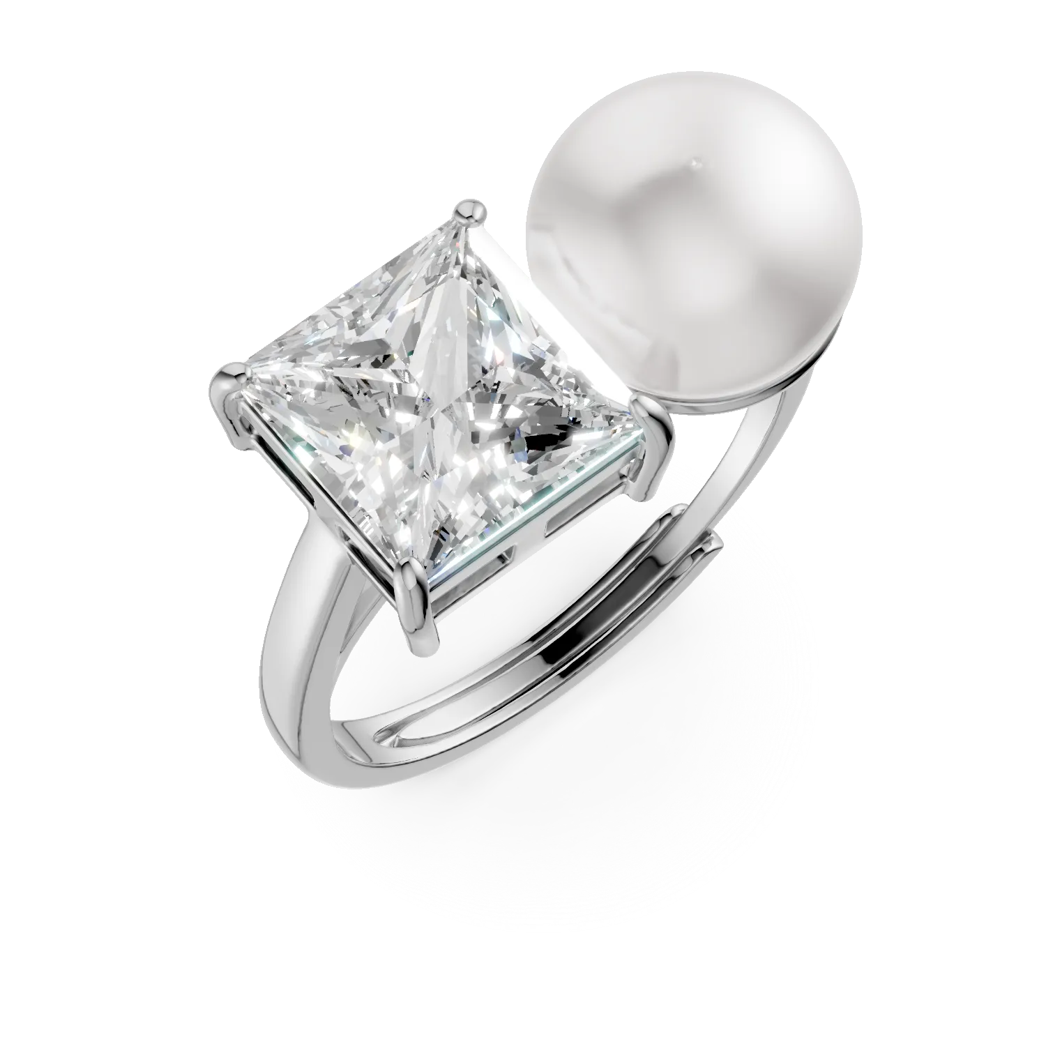 Inel din argint cu perla sintetica si zirconia