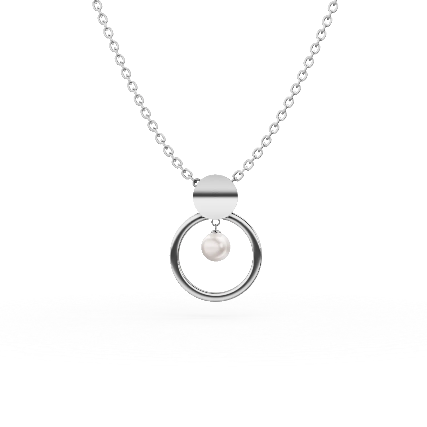 Lant cu pandantiv rotund din argint cu perla sintetica