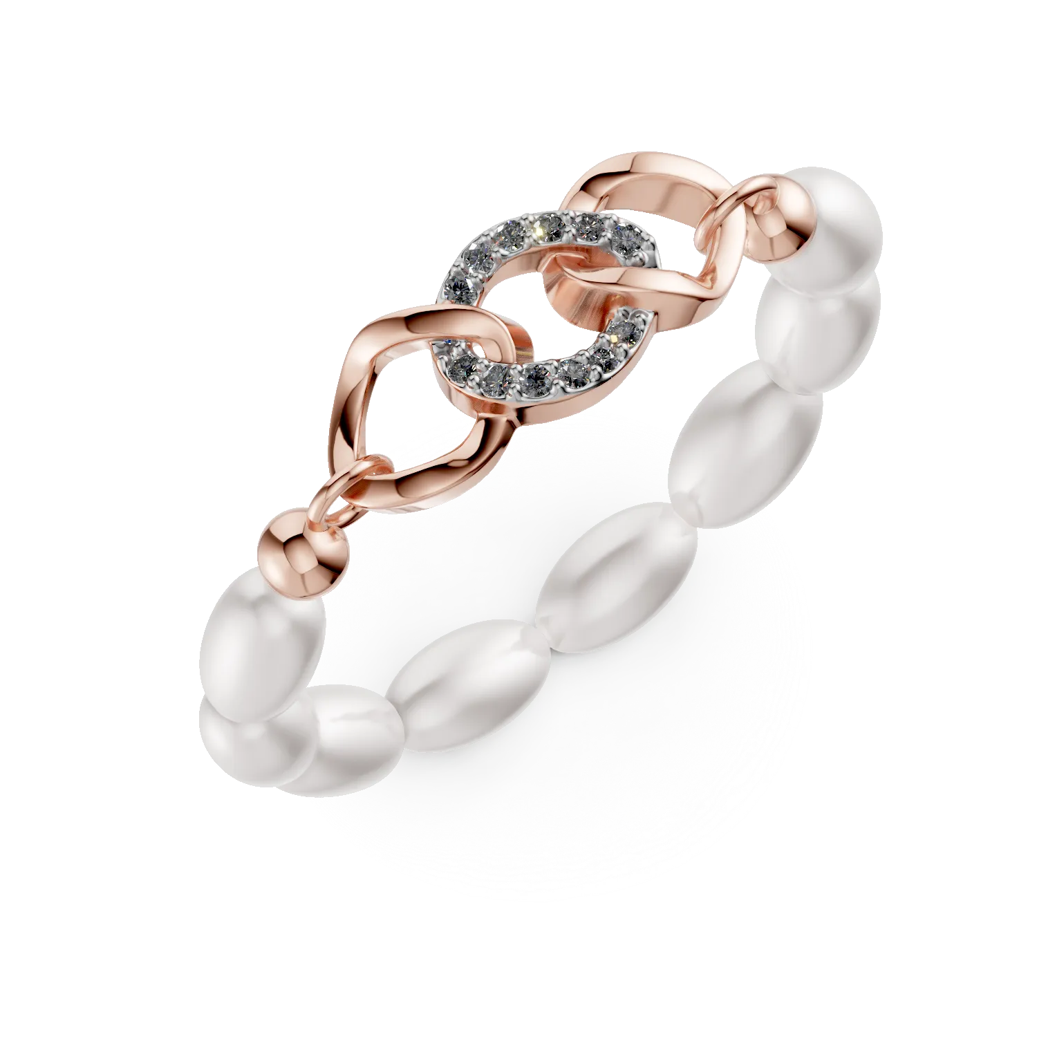 Inel din argint roz cu perle de cultura si zirconii