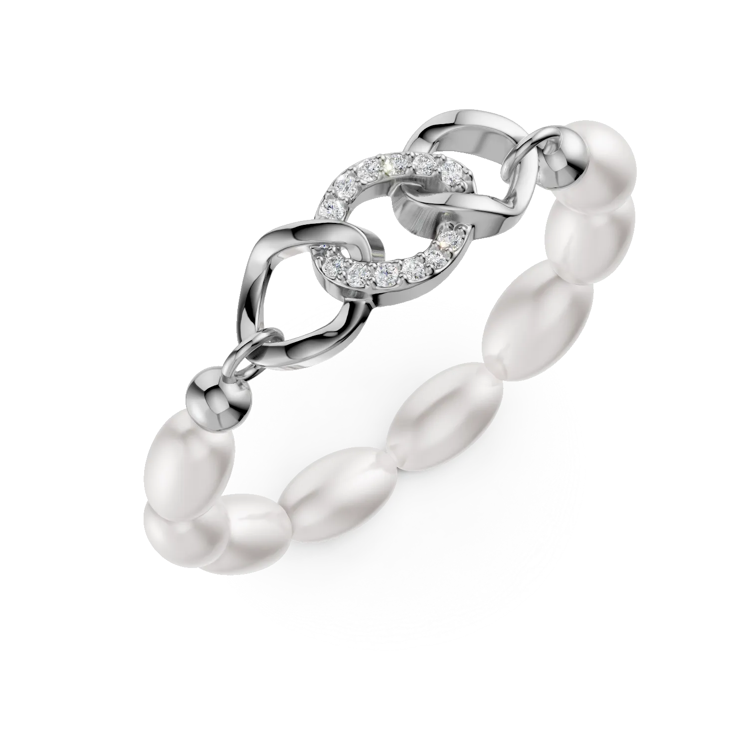 Inel din argint cu perle de cultura si zirconii